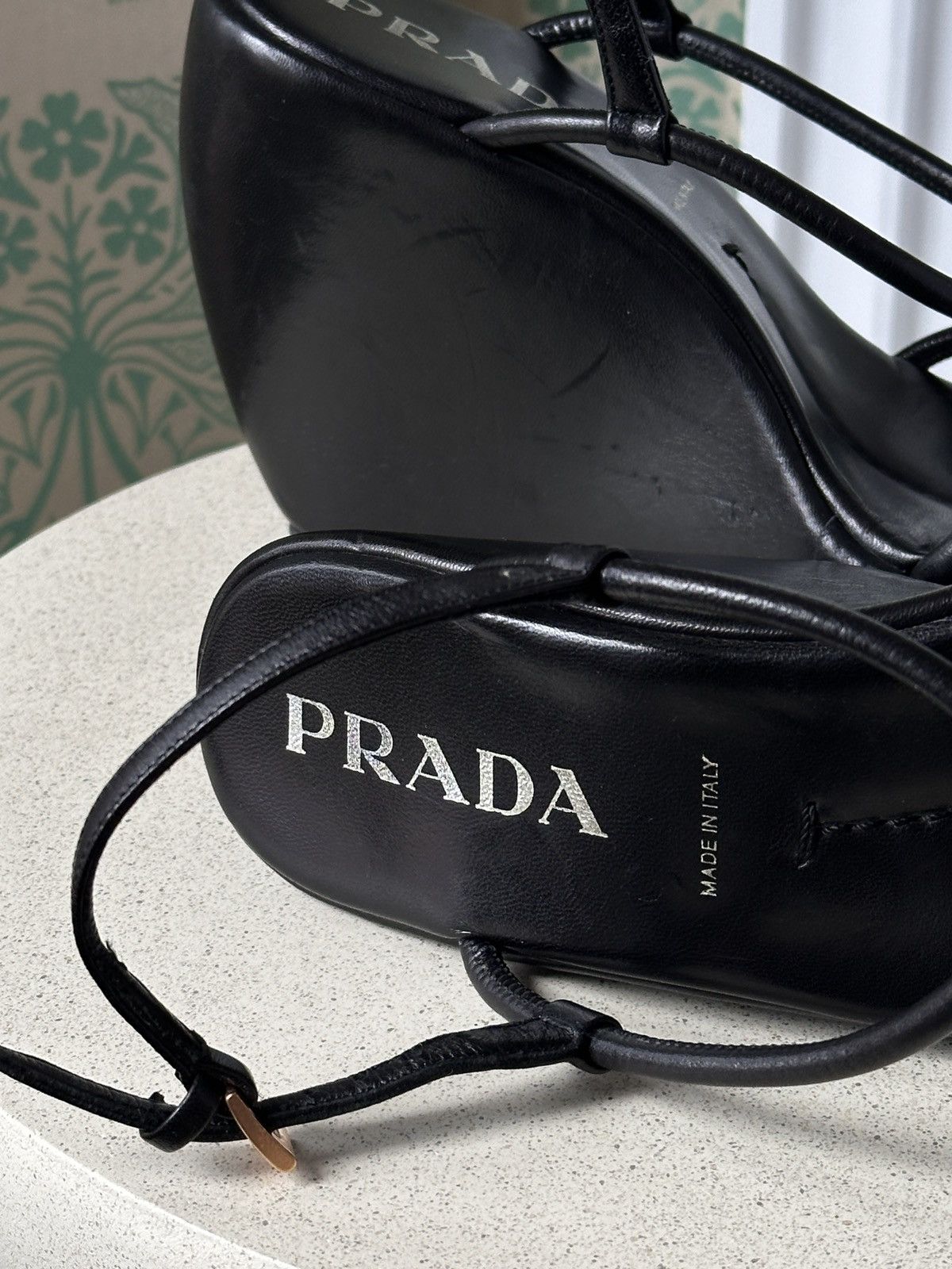 Prada Prada Black Leather Wedge Heel Platform Strap Sandals 38 Size US 8 / IT 38 - 15 Thumbnail