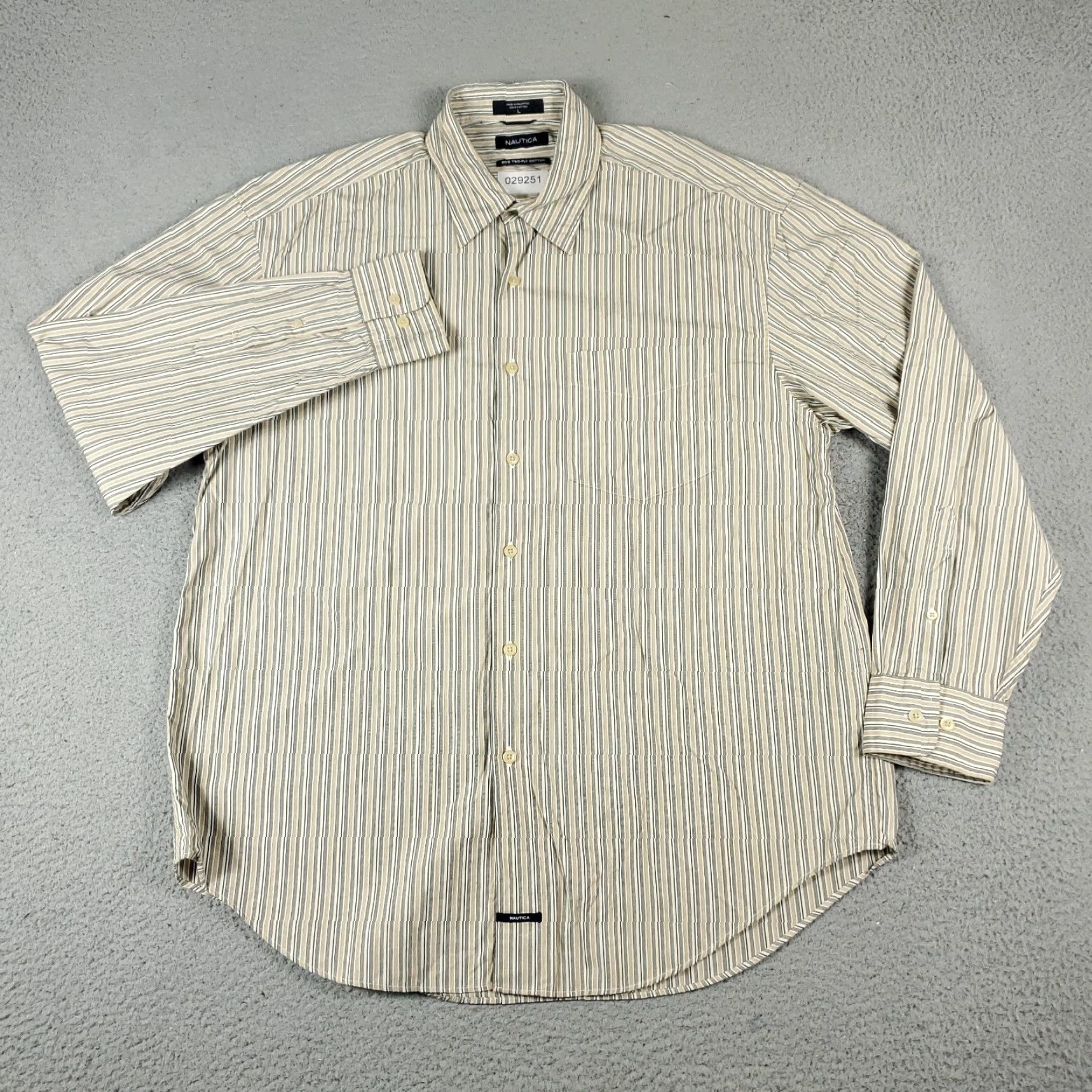 Nautica Nautica Shirt Mens Large Beige Striped Button-Up Long Sleeve Casual Business Formal Size US L / EU 52-54 / 3 - 2 Thumbnail