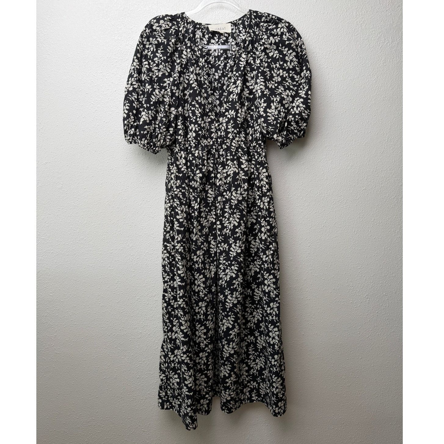 THE GREAT The Great Dress Black Ivory Floral Midi Women Button Front Size XS / US 0-2 / IT 36-38 - 4 Thumbnail