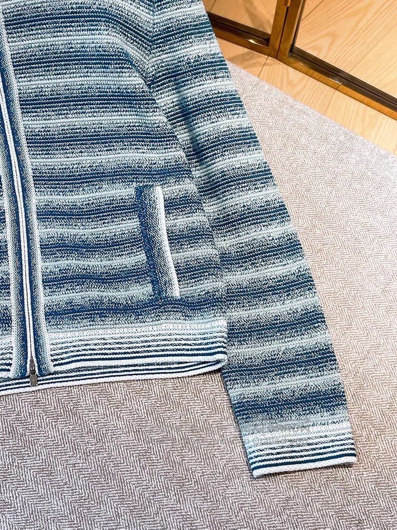Loro Piana Loro Piana Blue and White Gradient Striped Collar Knit Car Size XS / US 0-2 / IT 36-38 - 4 Thumbnail