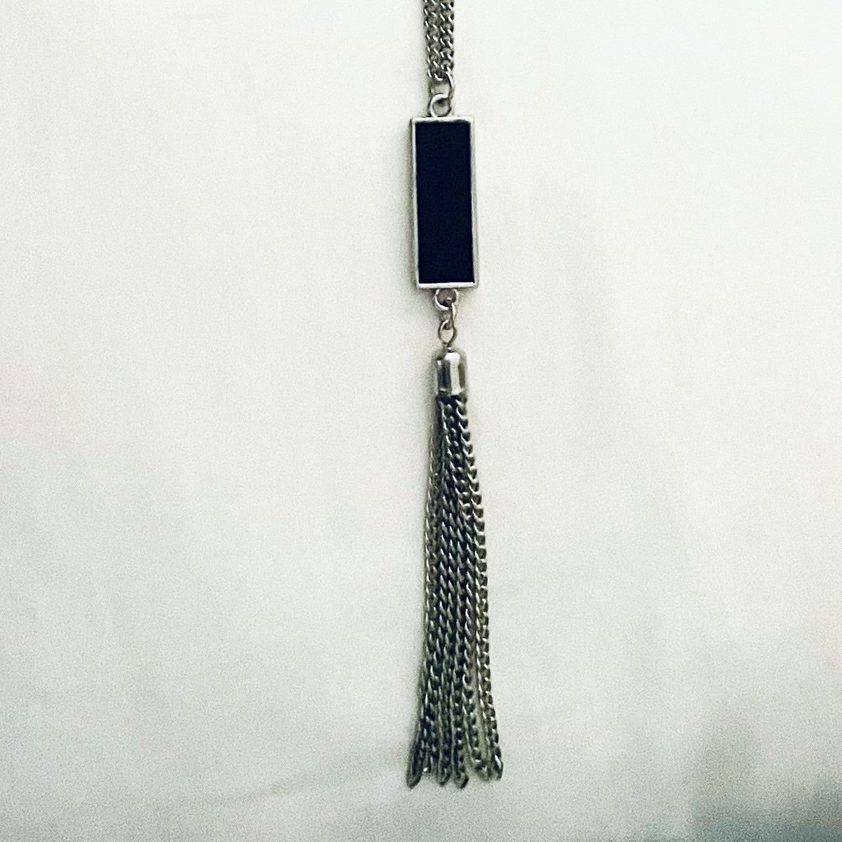 Vintage Necklace Long Black Enameled Bar w/Multi Chain/Whip/Tassel Size ONE SIZE - 4 Thumbnail