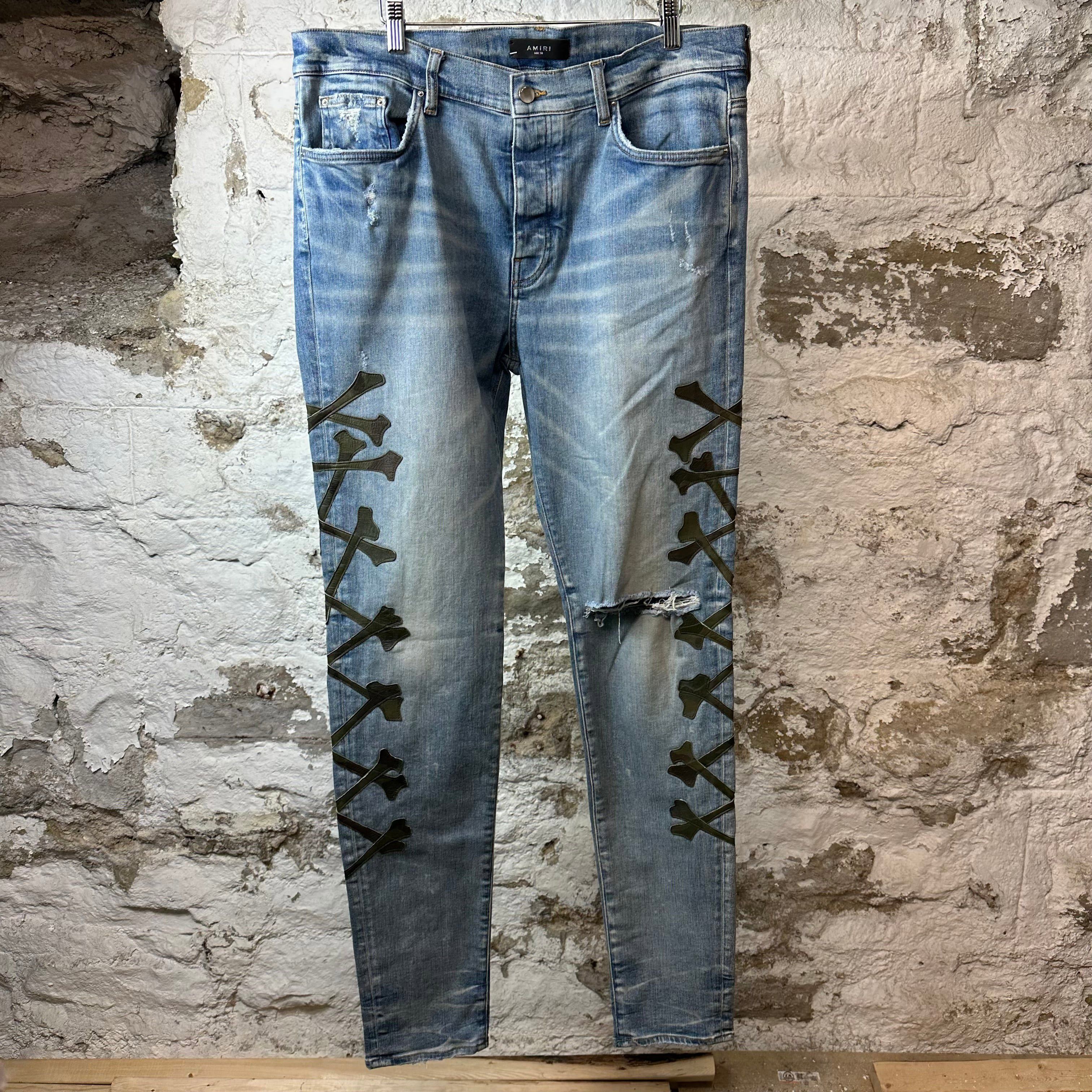 Amiri Amiri Green Camo Bones Blue Denim Jeans Sz 38 Size US 38 / EU 54 - 1 Thumbnail