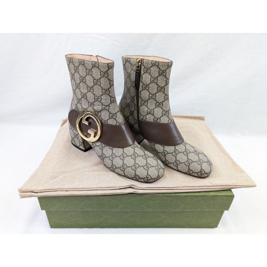 Gucci o1rshd1 T GG Supreme Malaga Kid Boots in Beige Ebony/N.Acero Size US 6.5 / IT 36.5 - 21 Thumbnail