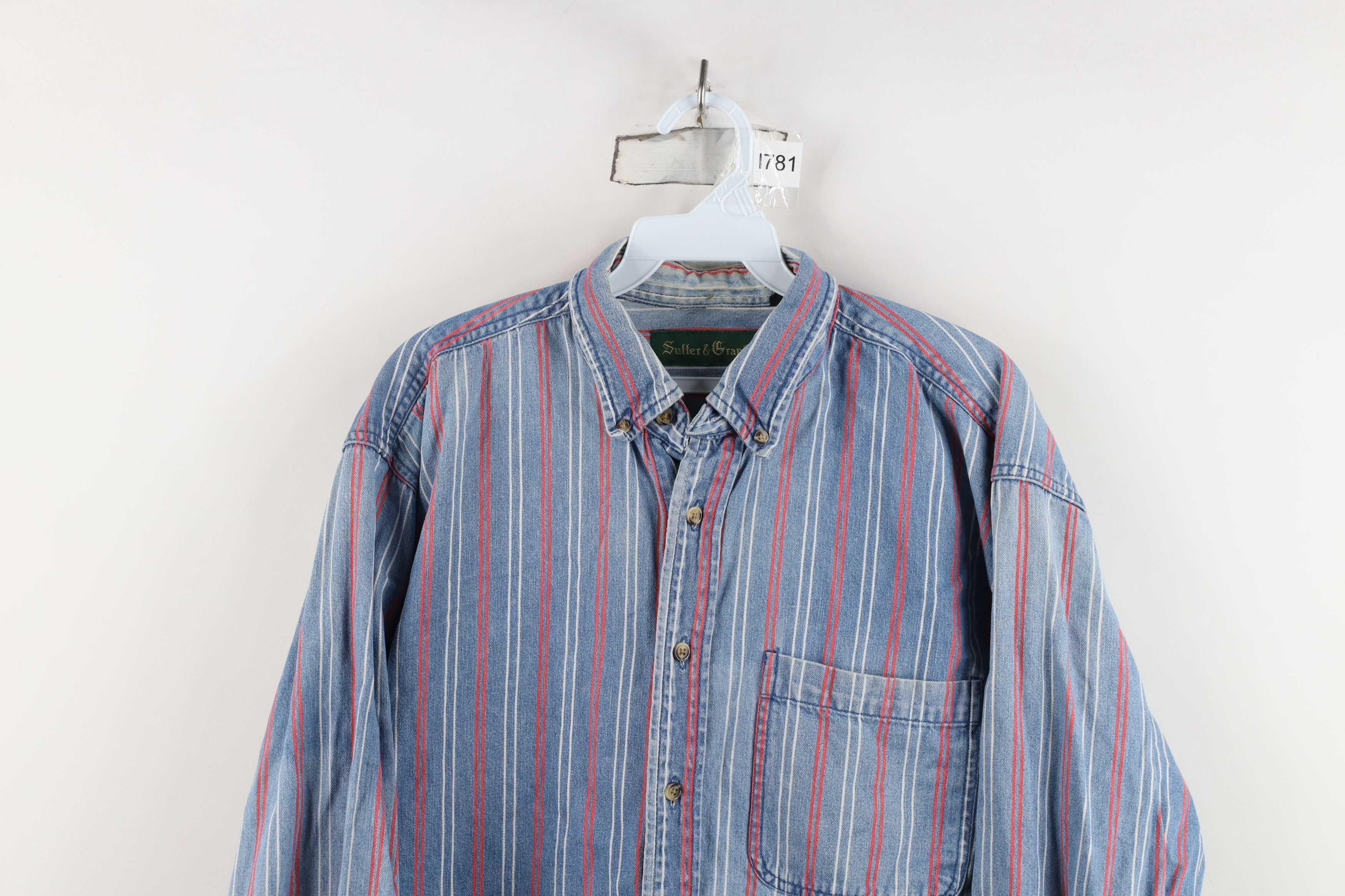 Vintage Vintage 90s Streetwear Striped Denim Jean Button Down Shirt Size US L / EU 52-54 / 3 - 2 Thumbnail