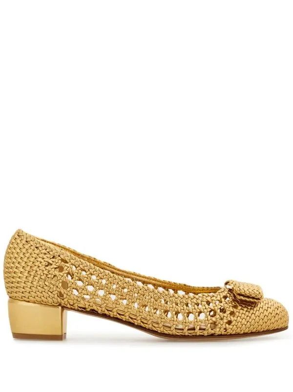Salvatore Ferragamo o1s1rm0924 Vara Woven Pumps in Gold Size US 6.5 / IT 36.5 - 1 Thumbnail