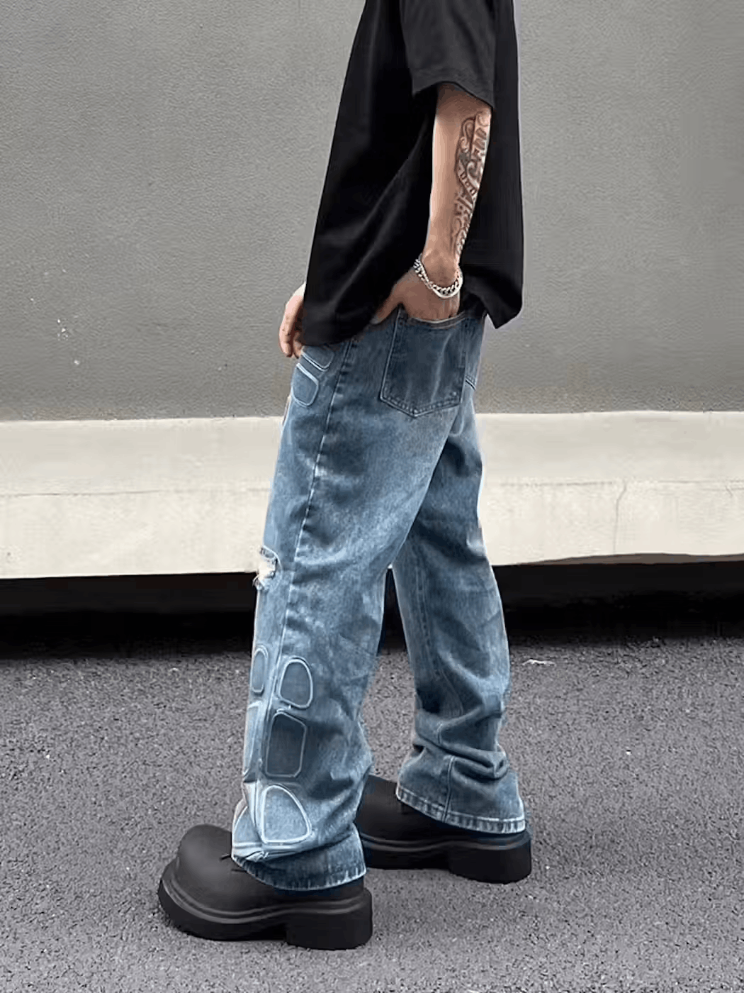 Japanese Brand × Jean High street hip hop washed baggy wide leg jeans Size US 30 / EU 46 - 3 Thumbnail