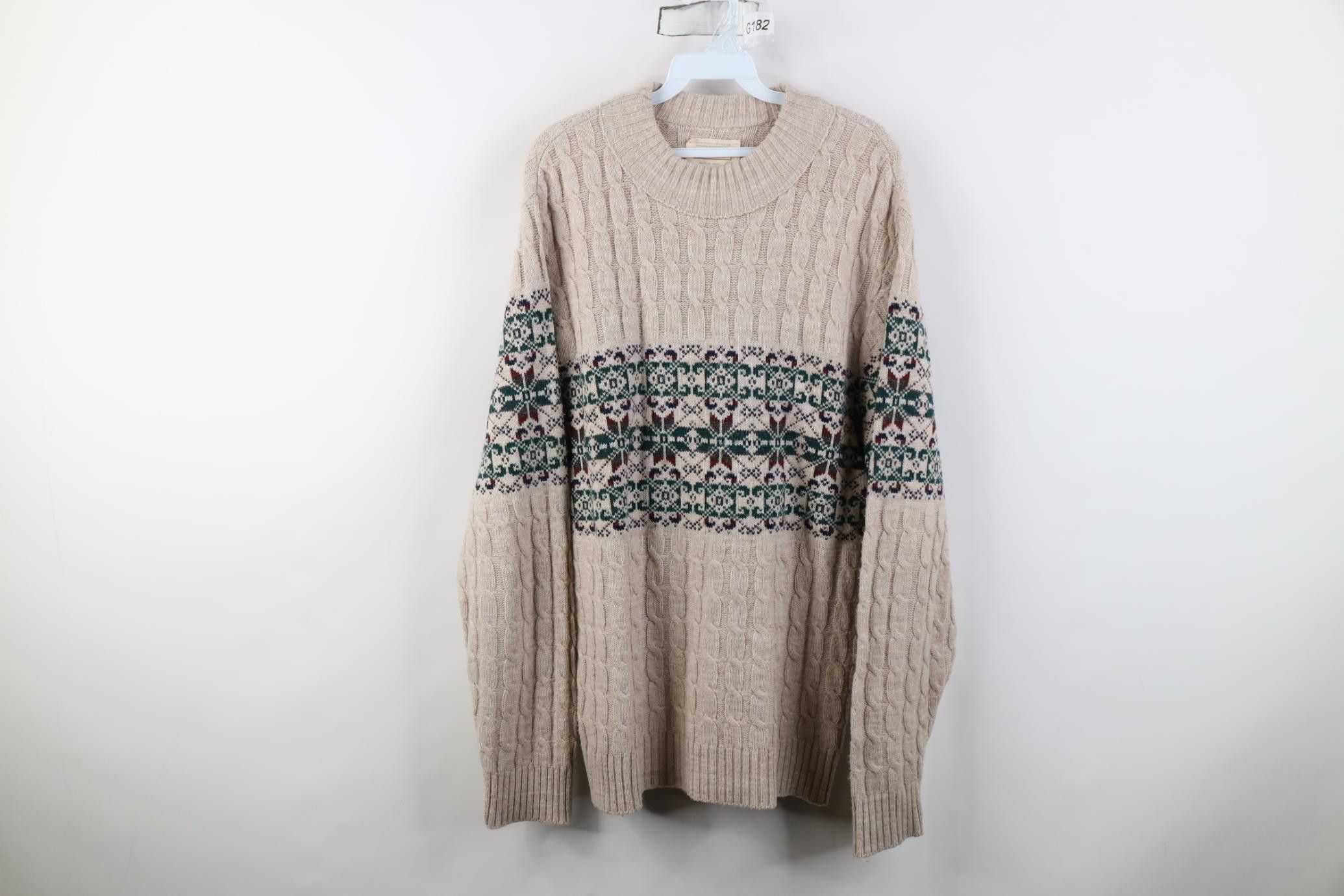 Vintage Vintage 70s Streetwear Chunky Cable Knit Mock Neck Sweater Size US L / EU 52-54 / 3 - 1 Thumbnail