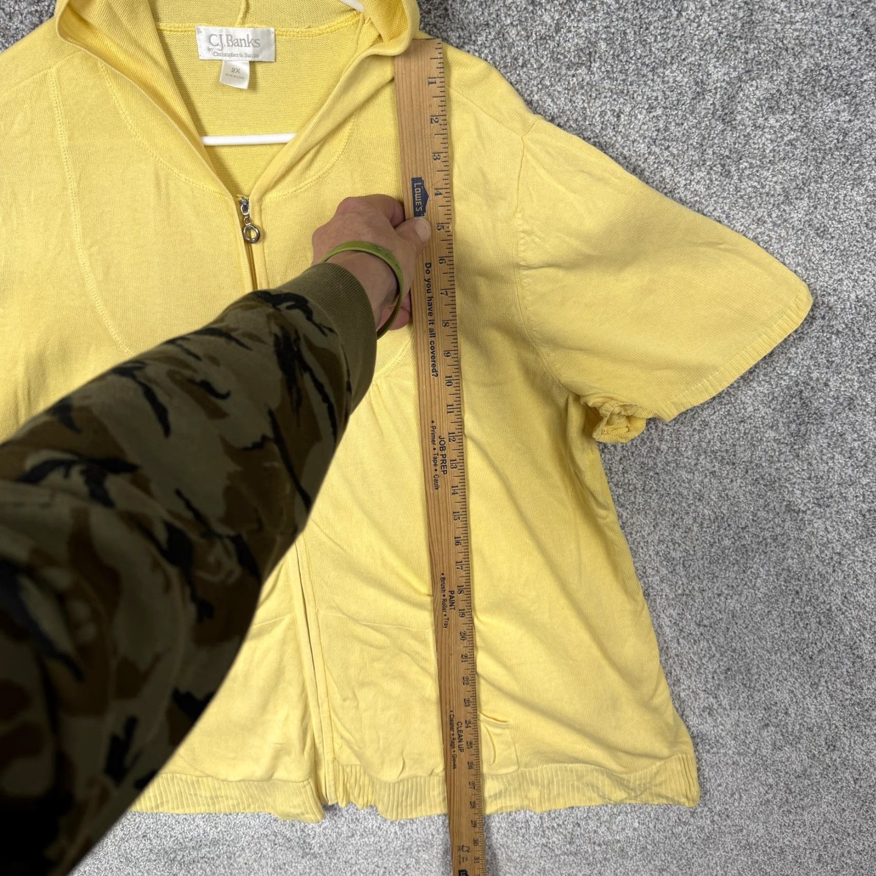 Vintage CJ Banks Cardigan Sweater Womens 2X Plus Yellow Hooded Full Zip Cotton Pastel Size XXL / US 16-18 / IT 52-54 - 2 Thumbnail