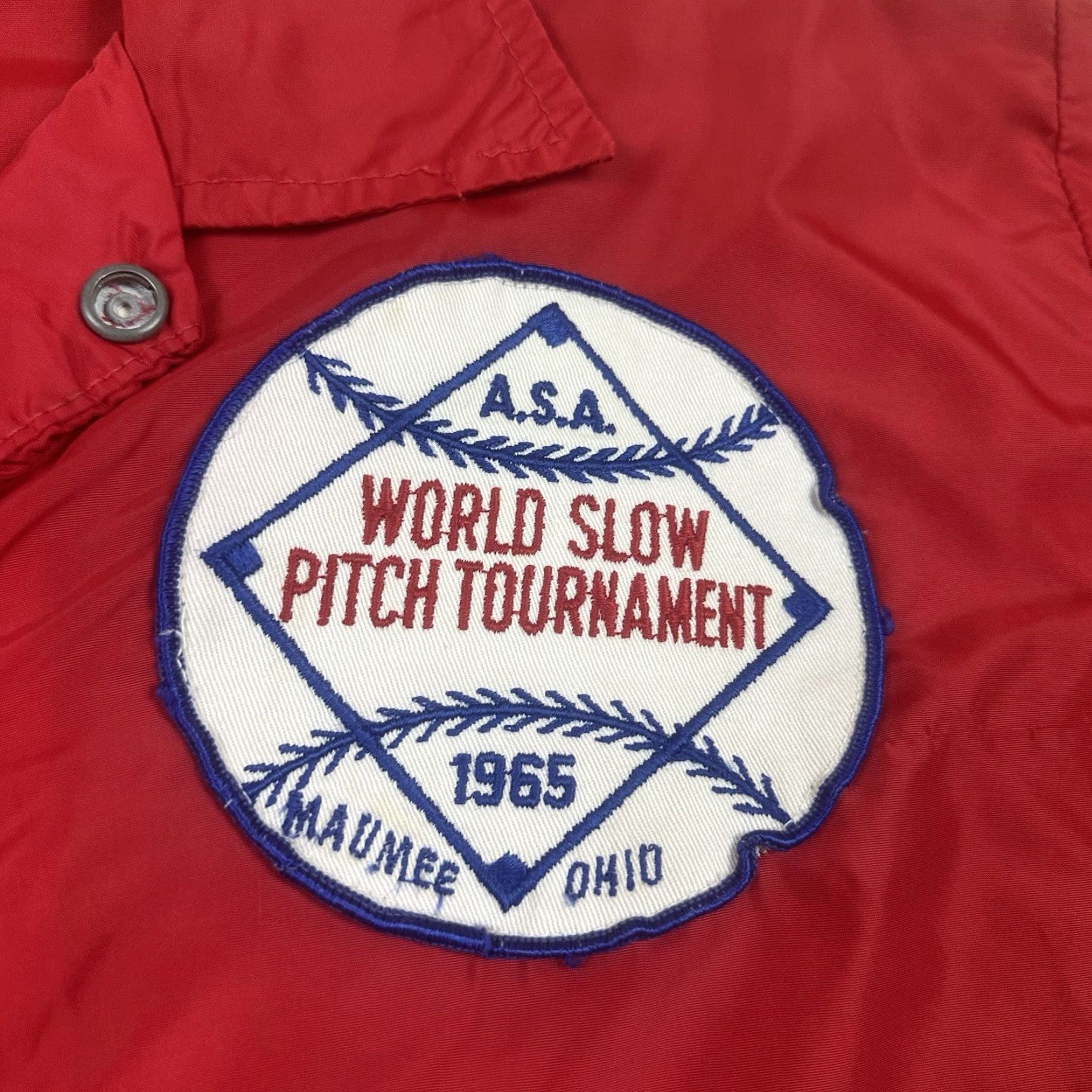 Vintage VINTAGE 60s Windbreaker Jacket Mens Large Red 1965 World Slow Pitch Double Sided Size US L / EU 52-54 / 3 - 3 Thumbnail