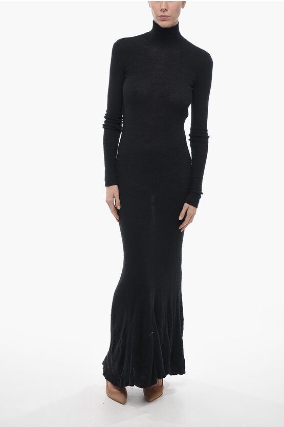 image of Balenciaga Cotton Blend Maxi Dress With Flared Bottom in Black, Women's (Size Small)