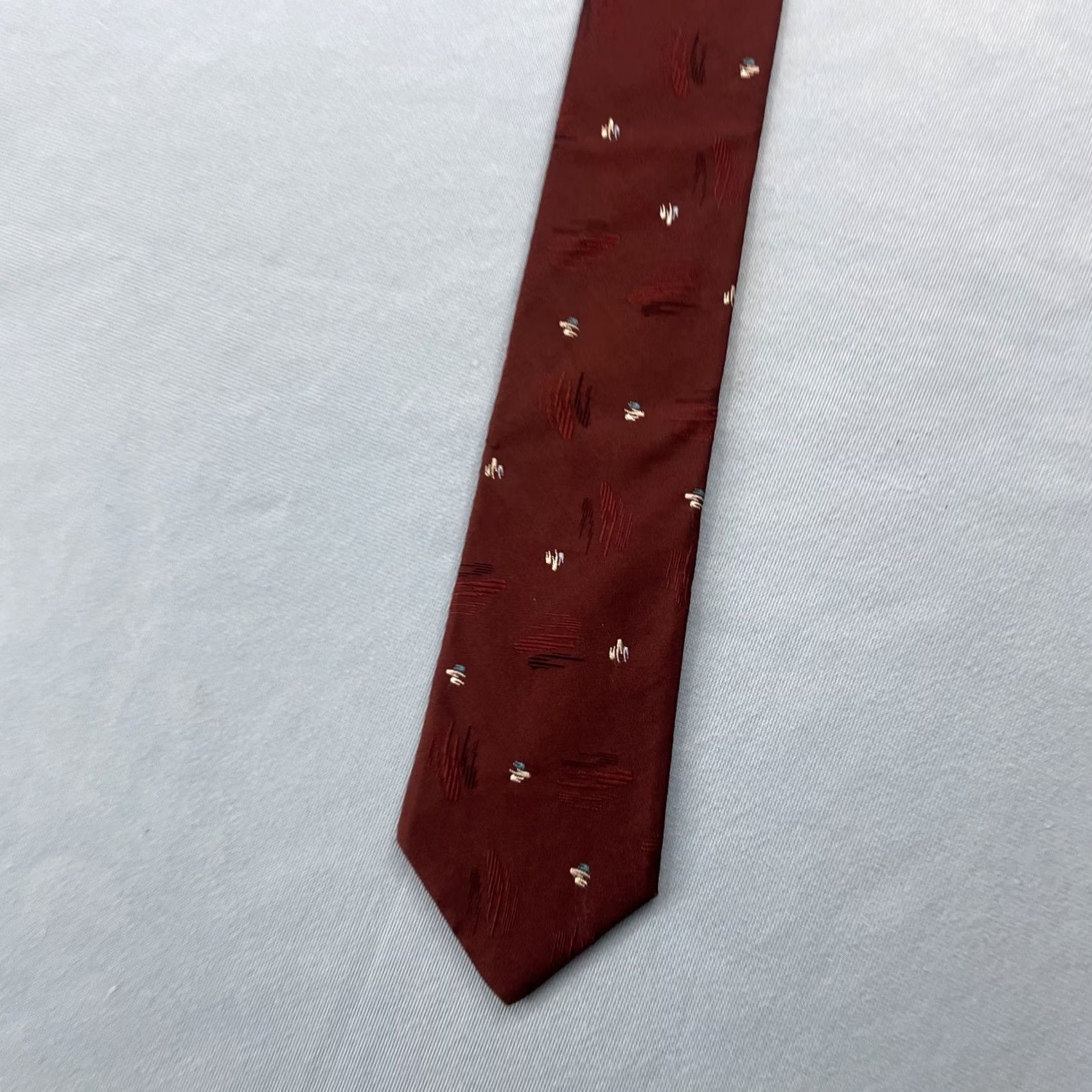 Les Hommes Pour Les Hommes Mervyn's Tie vtg 80s Woven Silk Necktie ArtDeco MCM Dot Red 3x57 Size ONE SIZE - 3 Thumbnail