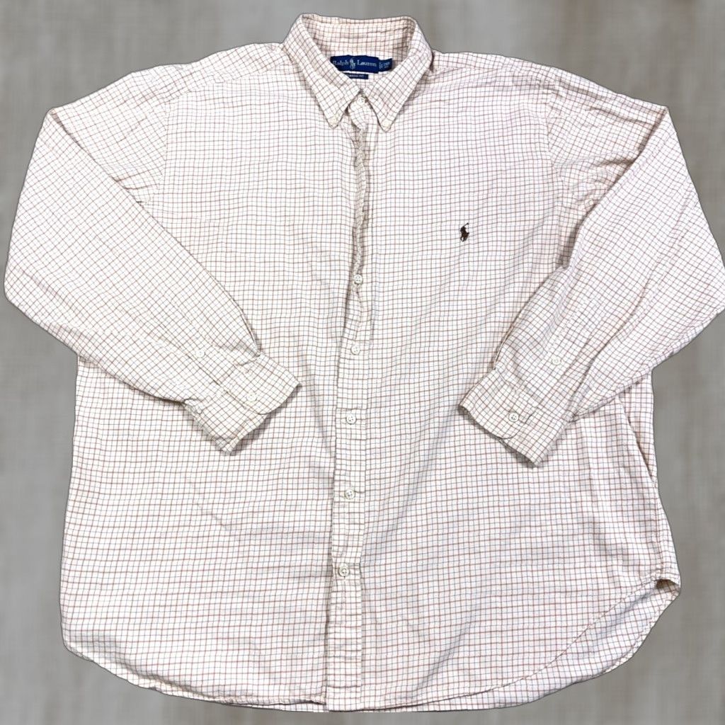Ralph Lauren Ralph Lauren Shirt Men Big & Tall 2XB Tan Beige Plaid Button-Up Classic Fit Dress Tattersall Size 48R - 1 Thumbnail