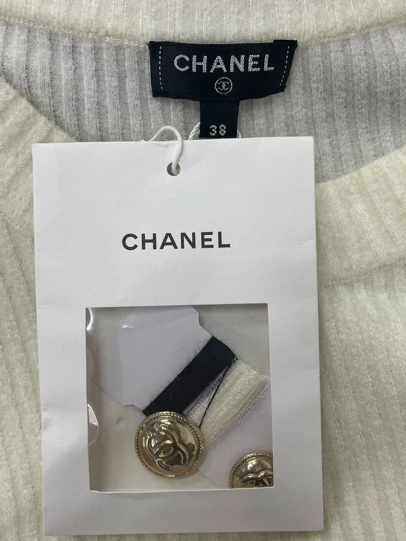 Chanel Black and white color-matched gold-button long-slee