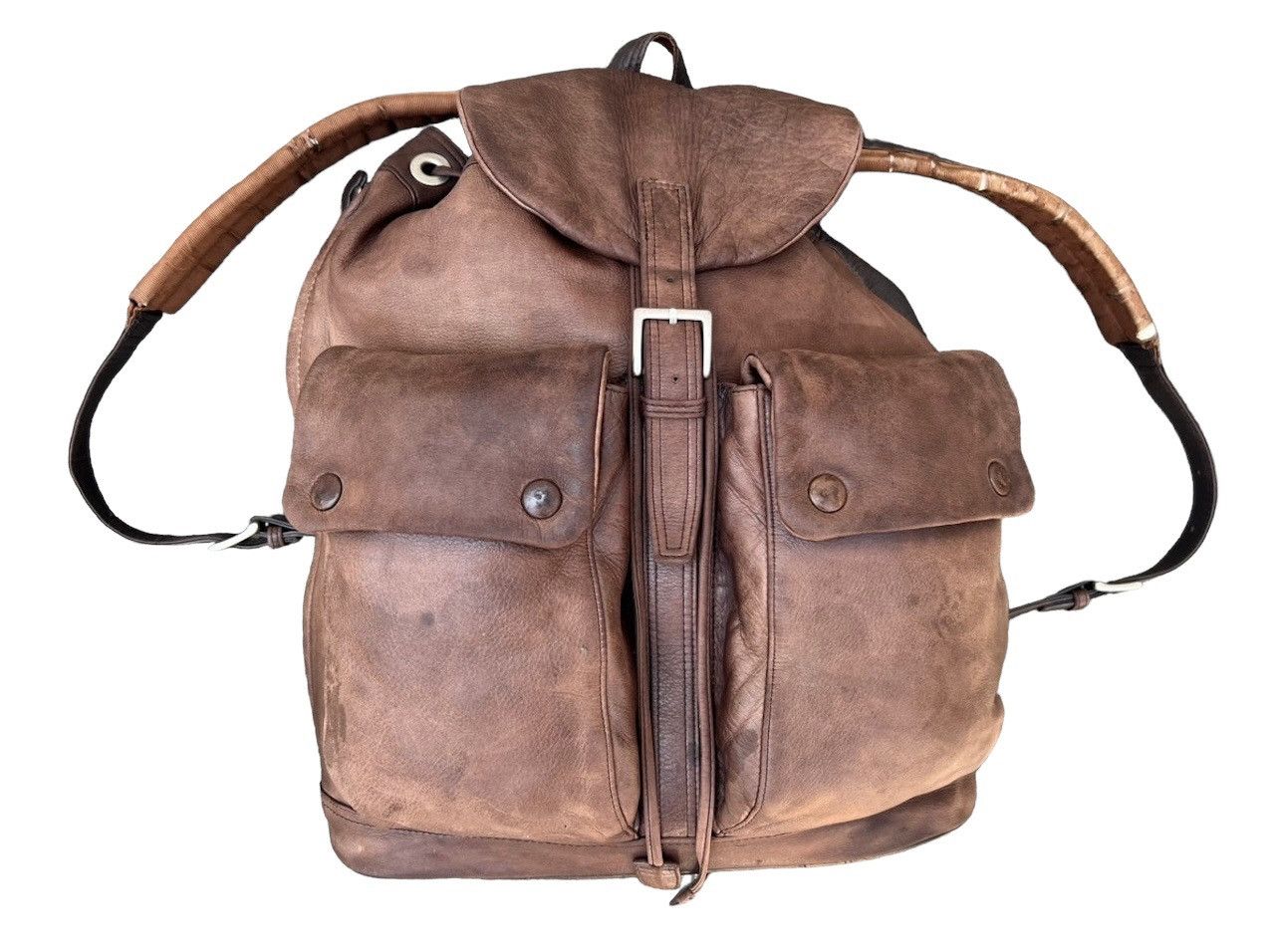 image of Vintage Porter Tokyo Distressed Patina Leather Backpack Bag in Brown, Men's