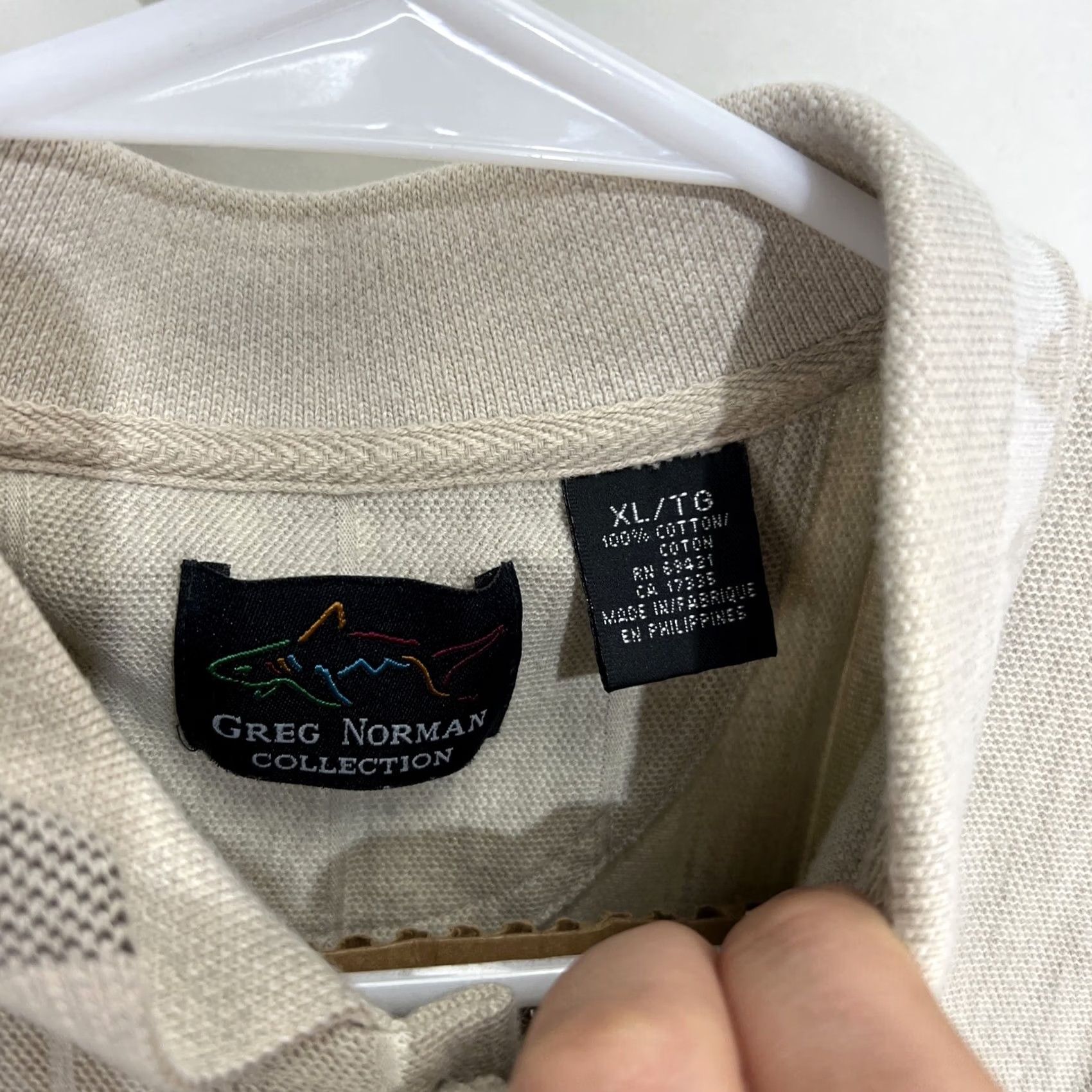 Vintage VINTAGE Greg Norman Polo Shirt S/S Men's XL Tan Shark Logo Ribbed Collar 90s Shark Notes Mens XL Polo Size US XL / EU 56 / 4 - 3 Thumbnail