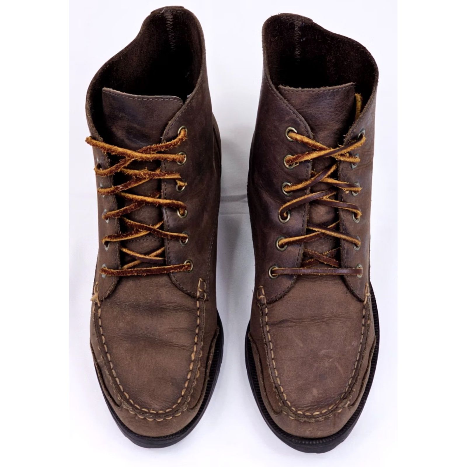 Vintage GH Bass Leather Chukka Ankle Boots Women 9.5 M Brown Lace Up Outdoor EUC Boots Women's Leather Hiker 90s Preppy Casual Footwear Size US 10 / IT 40 - 3 Thumbnail