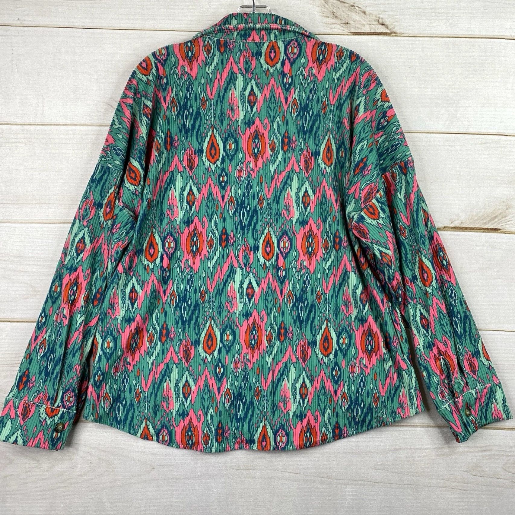 Pinko Savanna Jane Jacket Womens L Green Pink Floral Aztec Corduroy Button Up Boho Shirt Size L / US 10 / IT 46 - 7 Thumbnail