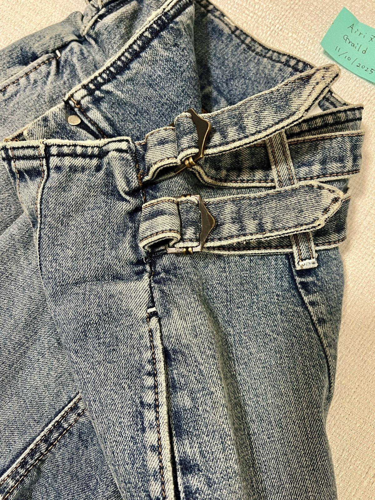 Colovos COLOVOS Buckle Waist Blue Denim Straight Barrel Leg Size 27" / US 4 / IT 40 - 4 Thumbnail