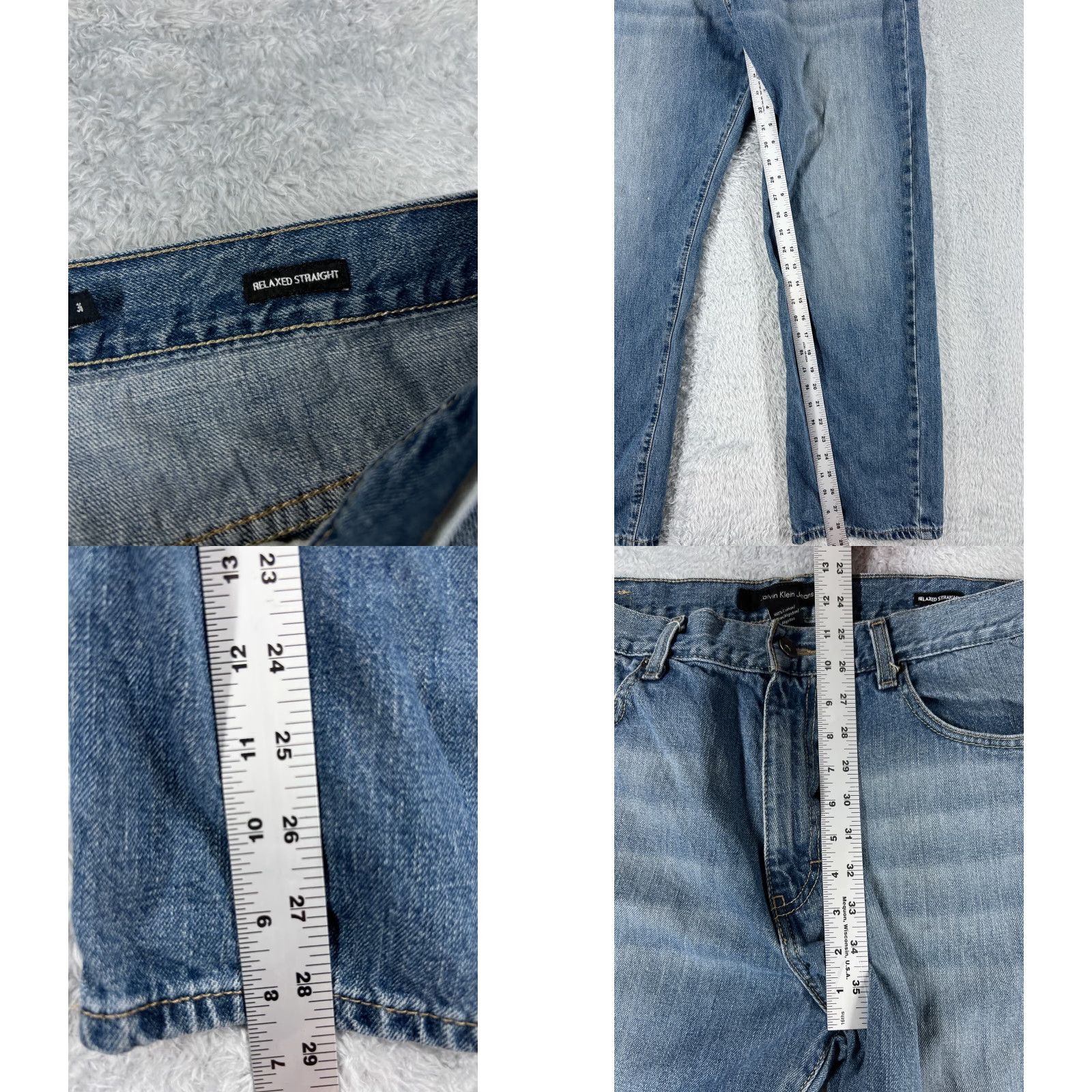 Calvin Klein VINTAGE Calvin Klein Jeans Men 36 Blue Denim Relaxed Straight Leg Cotton 31x29 5-Pocket Design Distressed Flame-Resistant Blue Calvin Klein Jeans Mens Size US 36 / EU 52 - 8 Thumbnail