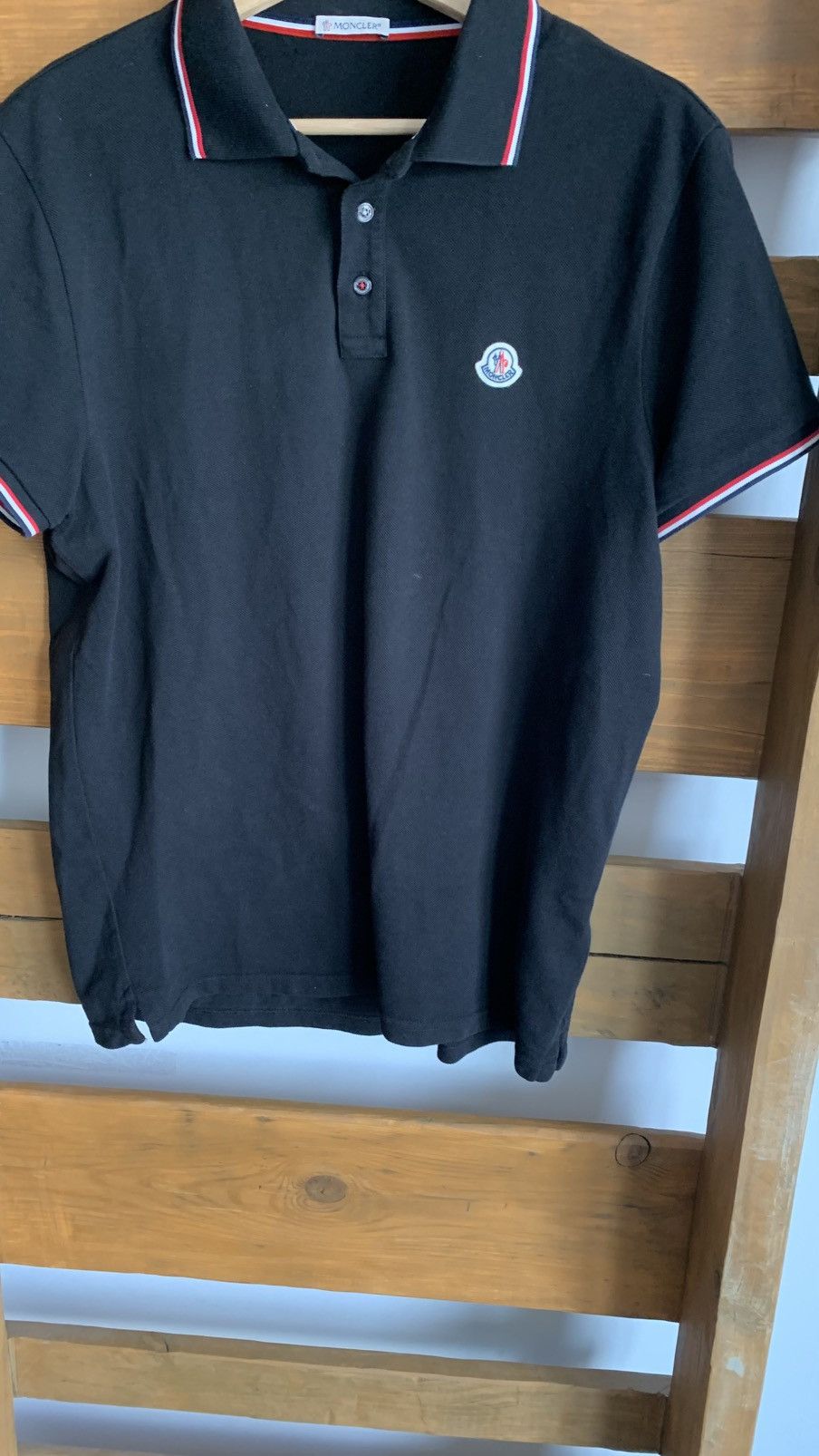 Moncler Maglia Polo Black Logo Patch Shirt Size L Authentic