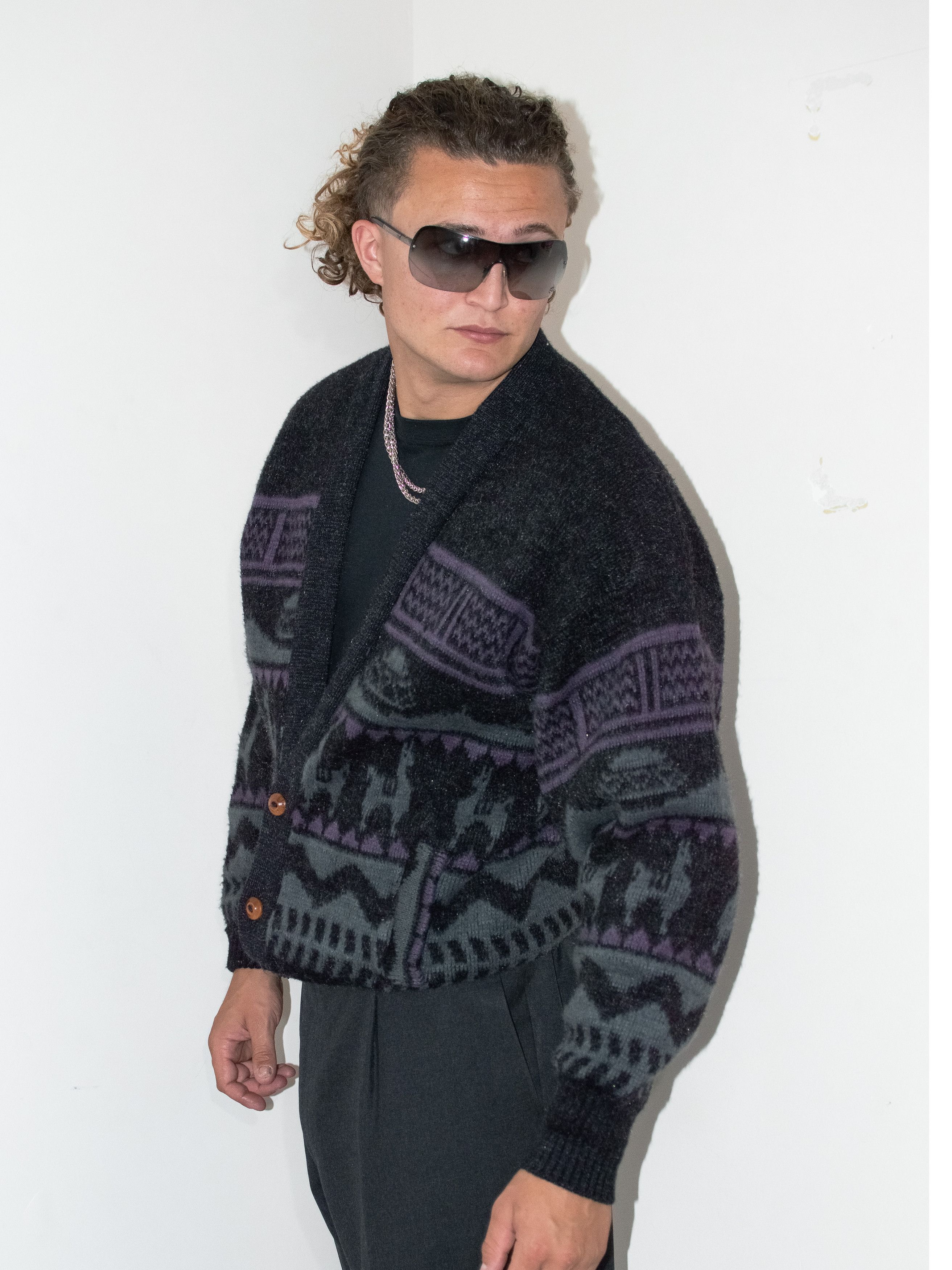 Designer × Vintage Vintage 90s Alpaca Geometric Crazy Pattern Cardigan Size US L / EU 52-54 / 3 - 6 Thumbnail