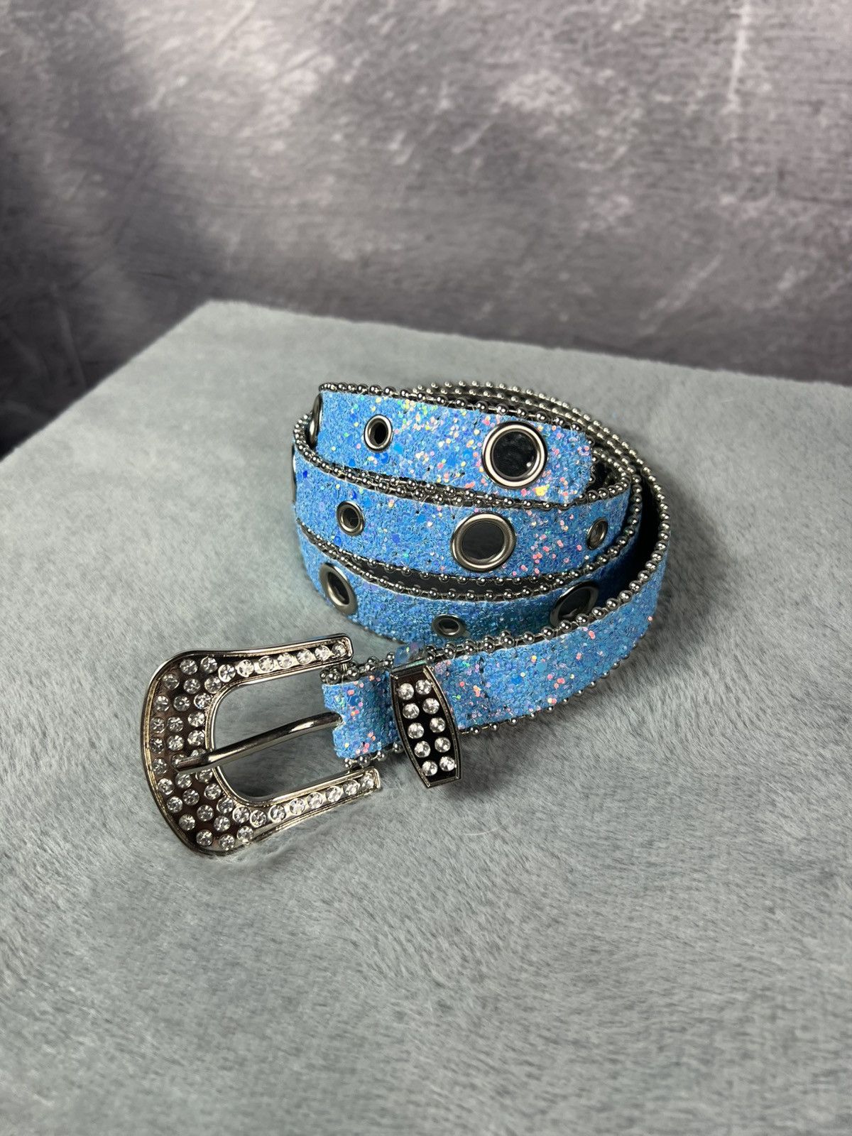 Other Bright Blue Glamour Rhinestone Y2K Thin Belt Gothic Grunge Punk Size ONE SIZE - 3 Thumbnail