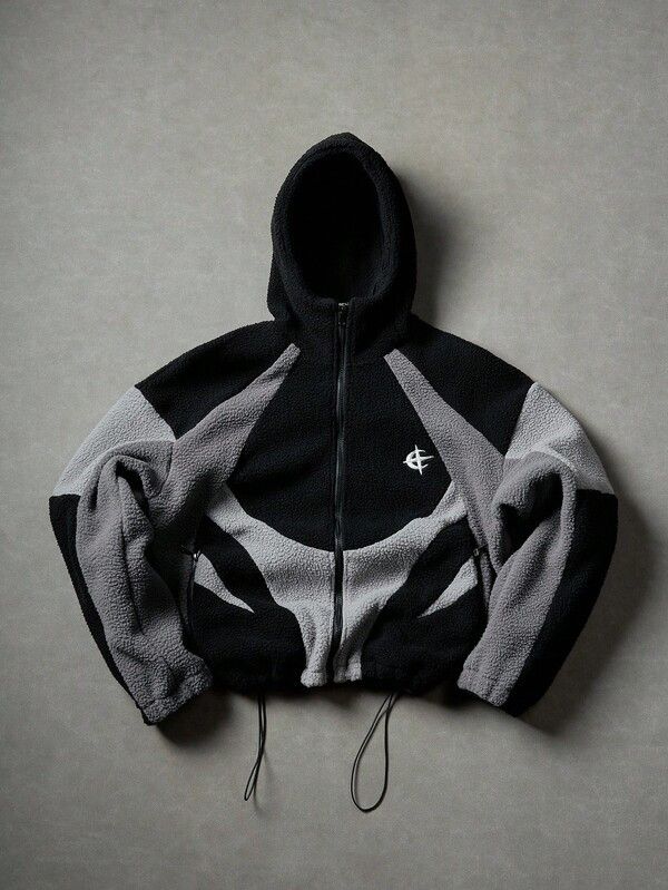 Japanese Brand Black & Grey Panel Fleece Zip Up Hoodie. Size US M / EU 48-50 / 2 - 1 Thumbnail