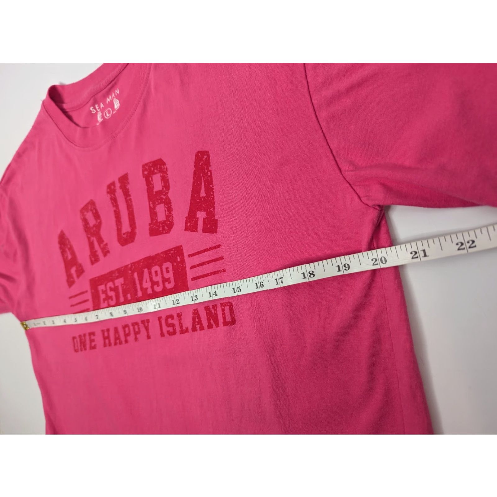 Spell Aruba Sea Man T-Shirt Pink Cotton Crew Neck Short Sleeve Large Men Beach Fish Graphic Print Size US L / EU 52-54 / 3 - 5 Thumbnail