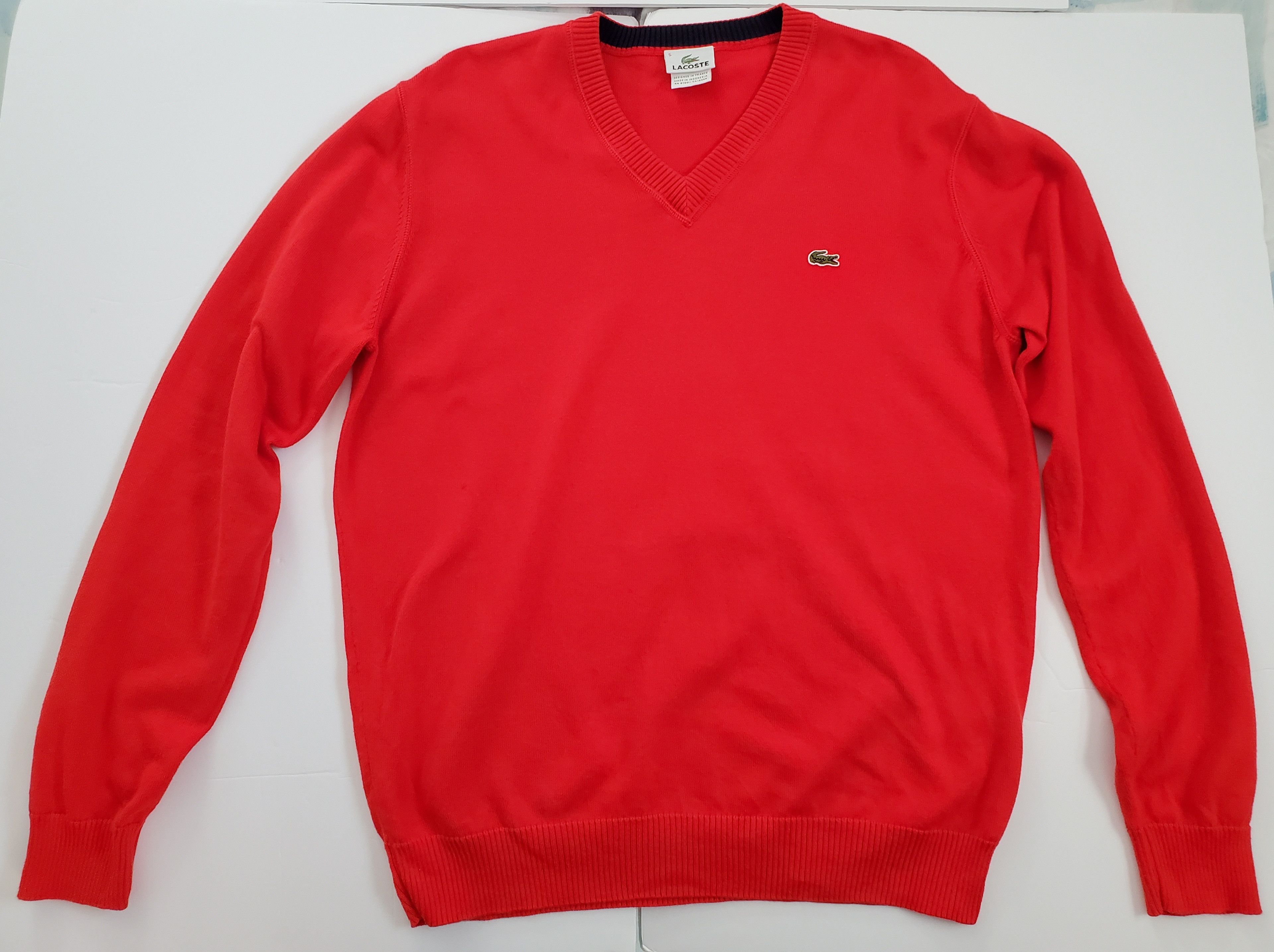 Lacoste Lacoste Pullover Red V Neck Sweater 100% Cotton Style F5178 Size US L / EU 52-54 / 3 - 1 Thumbnail