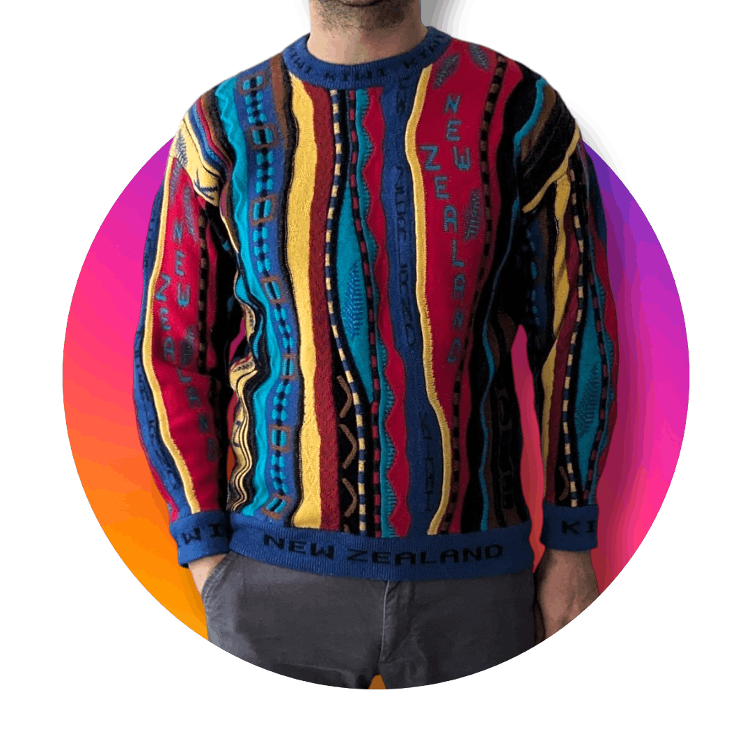 image of Coogi Style 3D Knit Wool Kiwi / New Zealand Sweater, Men's (Size Medium)