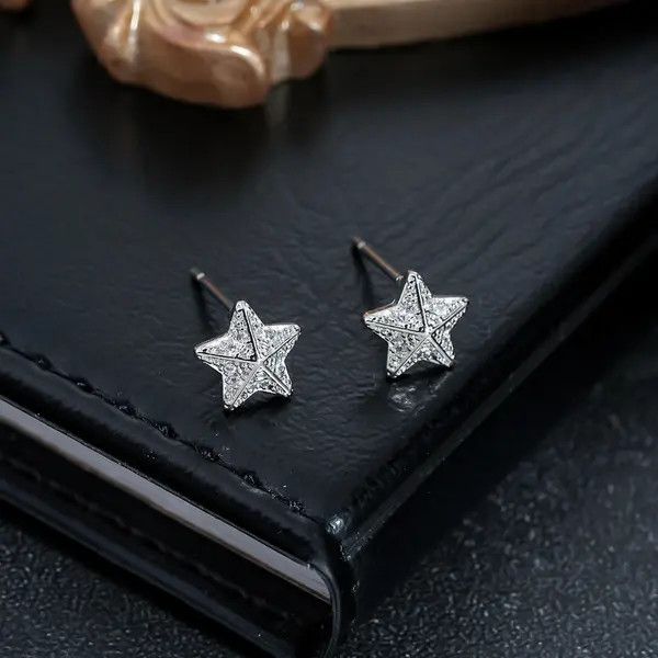Jewelry Silver Star Stud Earrings, Sparkling Crystal Earrings Size ONE SIZE - 3 Thumbnail