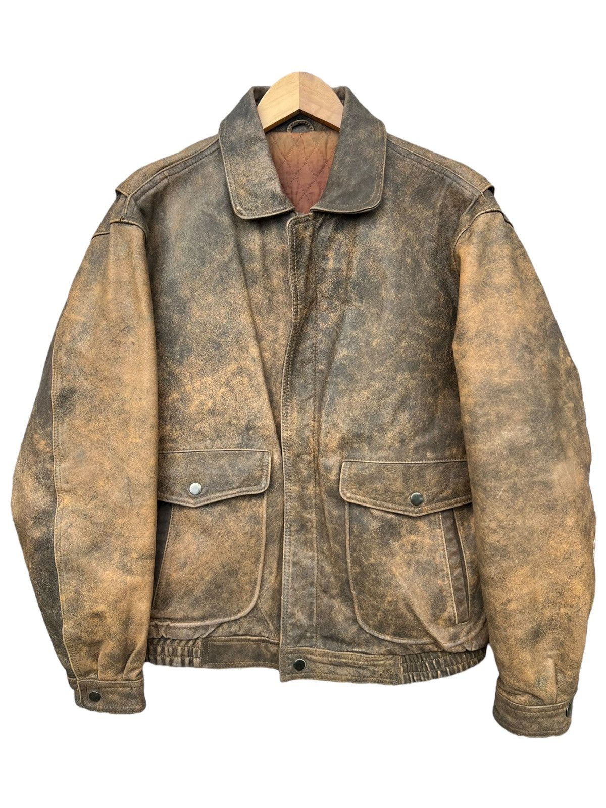 image of Vintage Distressed Flight Aviator Pilot Leather Jacket in Brown, Men's (Size Large)