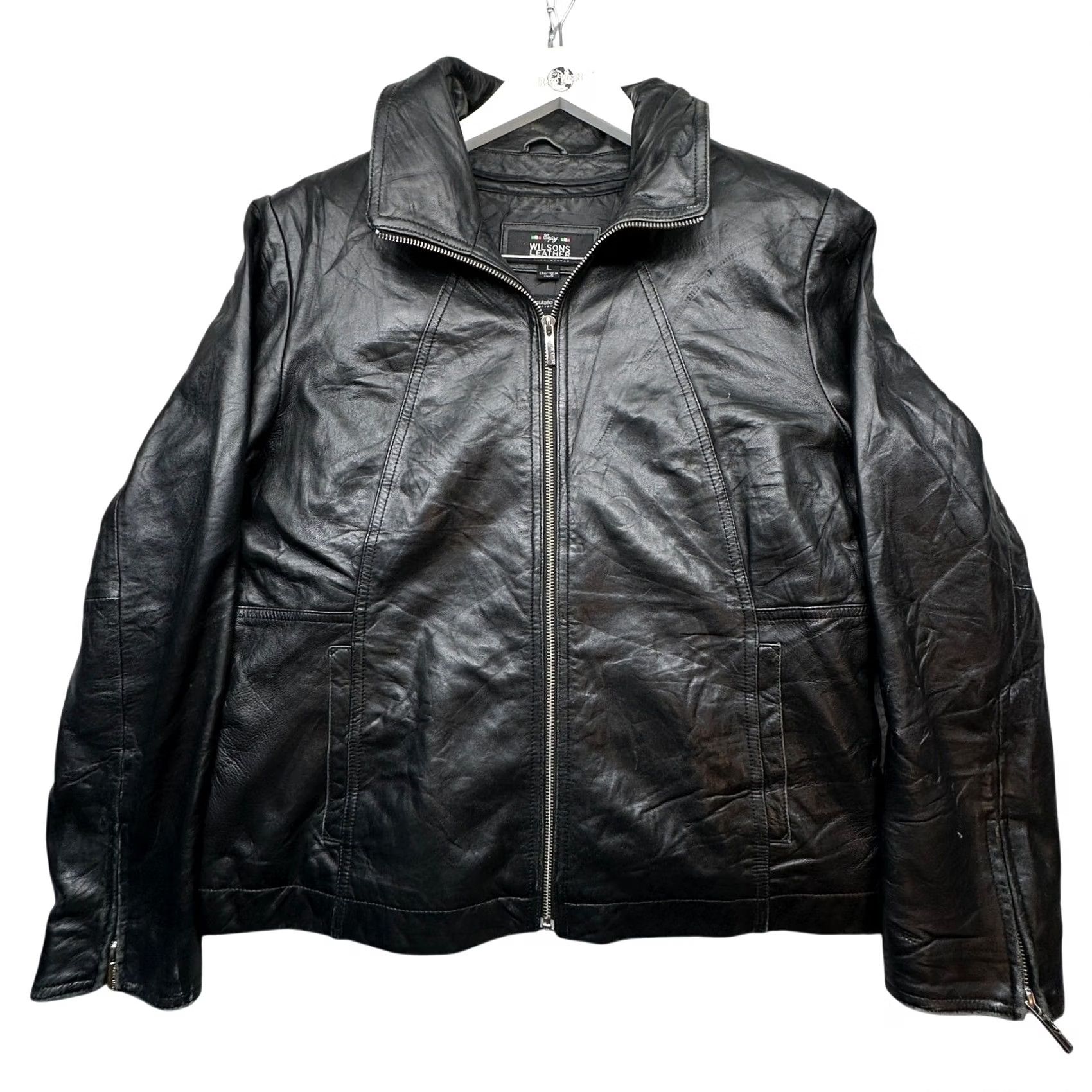 Vintage VINTAGE Wilsons Leather Pelle Studio Italy Thinsulate Bomber Leather Jacket Womens Large Black Full Zip Moto Motorcycle Jacket Womens Large Black Size L / US 10 / IT 46 - 2 Thumbnail