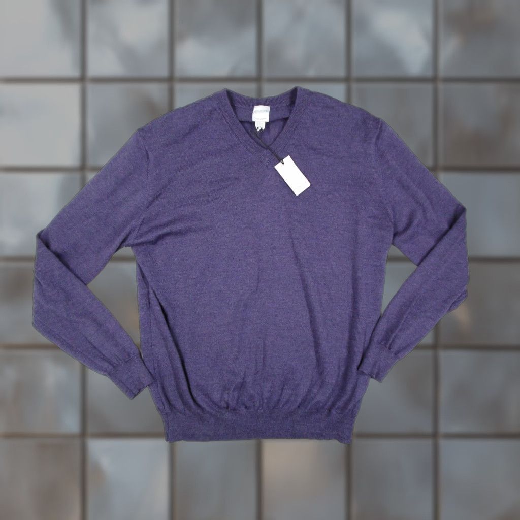 Vintage Giasone Sweater Mens XL Purple 100% Extra Fine Merino V Neck Made Italy Knit (Lightweight, Solid, Wool) Size US XL / EU 56 / 4 - 1 Thumbnail