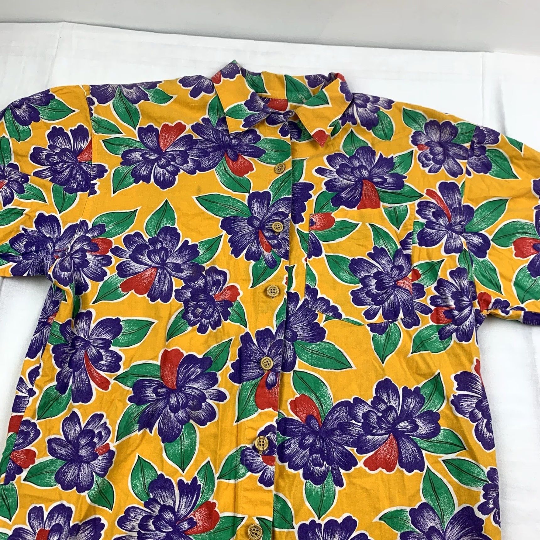 Vintage VINTAGE Mixed Blues Button-Up Shirt Womens M Short Sleeve Floral Yellow 90s Hawaiian Mens? Size M / US 6-8 / IT 42-44 - 2 Thumbnail