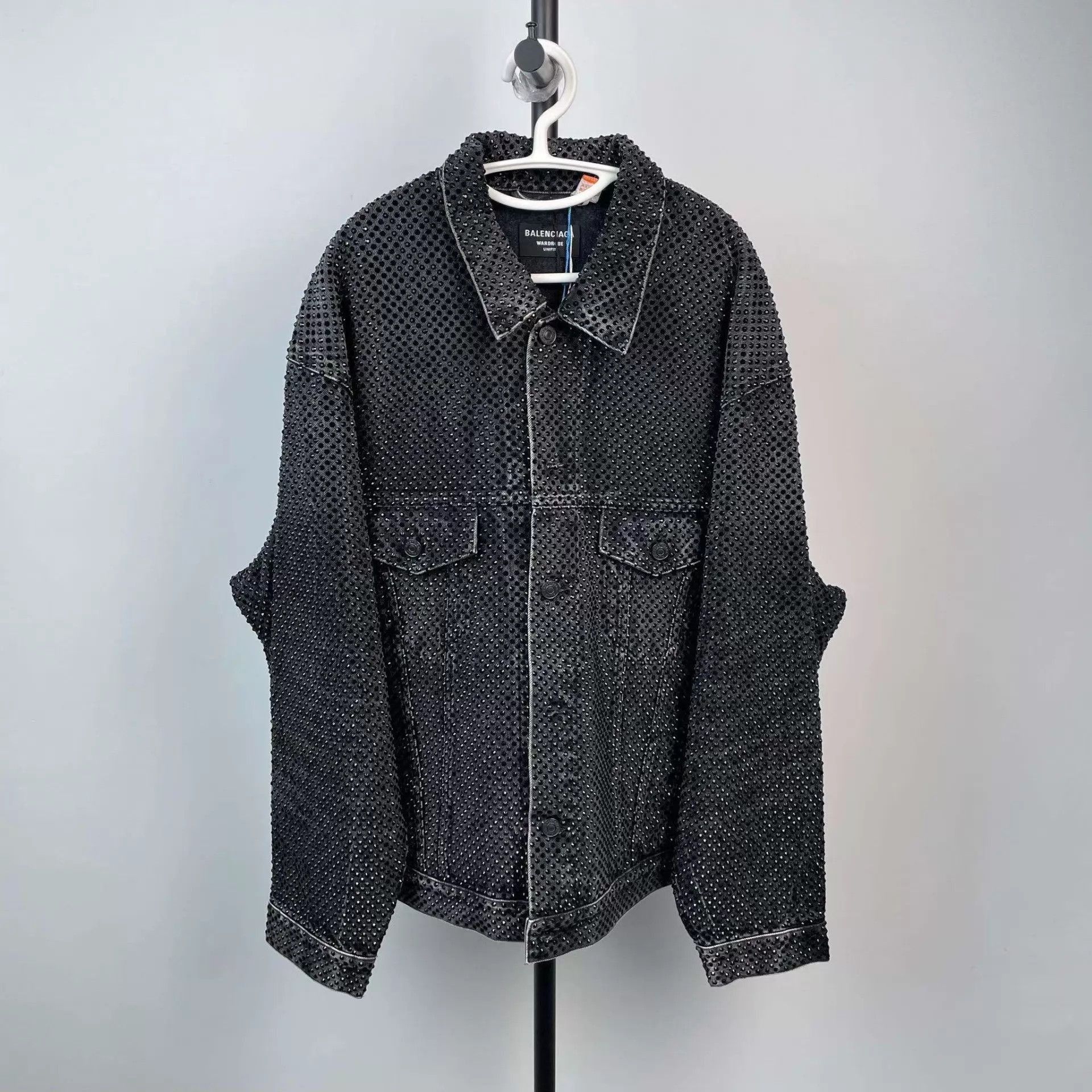 Balenciaga Black Perforated Denim Jacket Size S Size US S / EU 44-46 / 1 - 1 Thumbnail