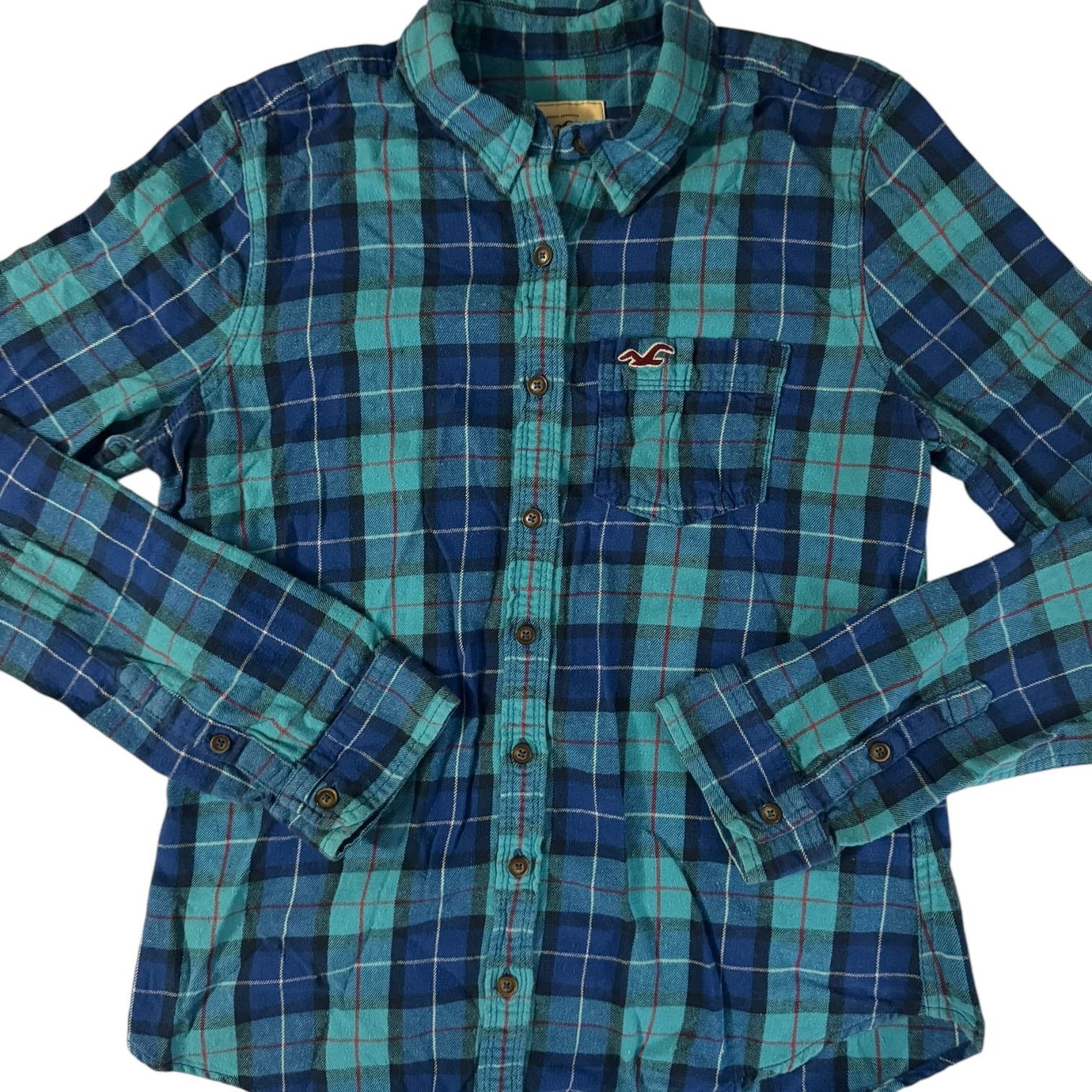 Hollister Hollister Co. Blue on Blue Plaid Flannel Button Up Shirt MD Size M / US 6-8 / IT 42-44 - 1 Thumbnail