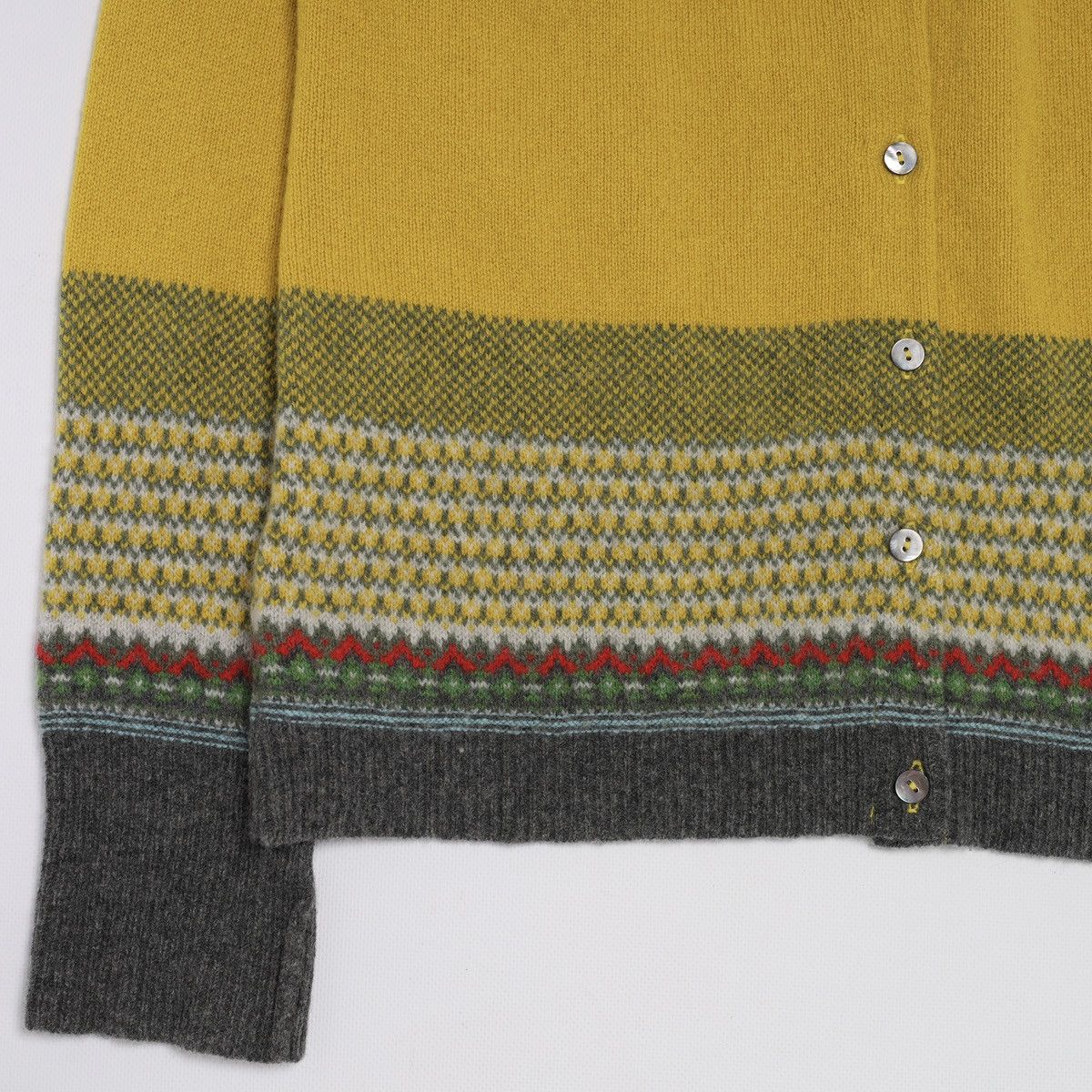 Other Eribe Scotland Fair Isle Pattern Cardigan Sweater Wool Yello Size L / US 10 / IT 46 - 3 Thumbnail