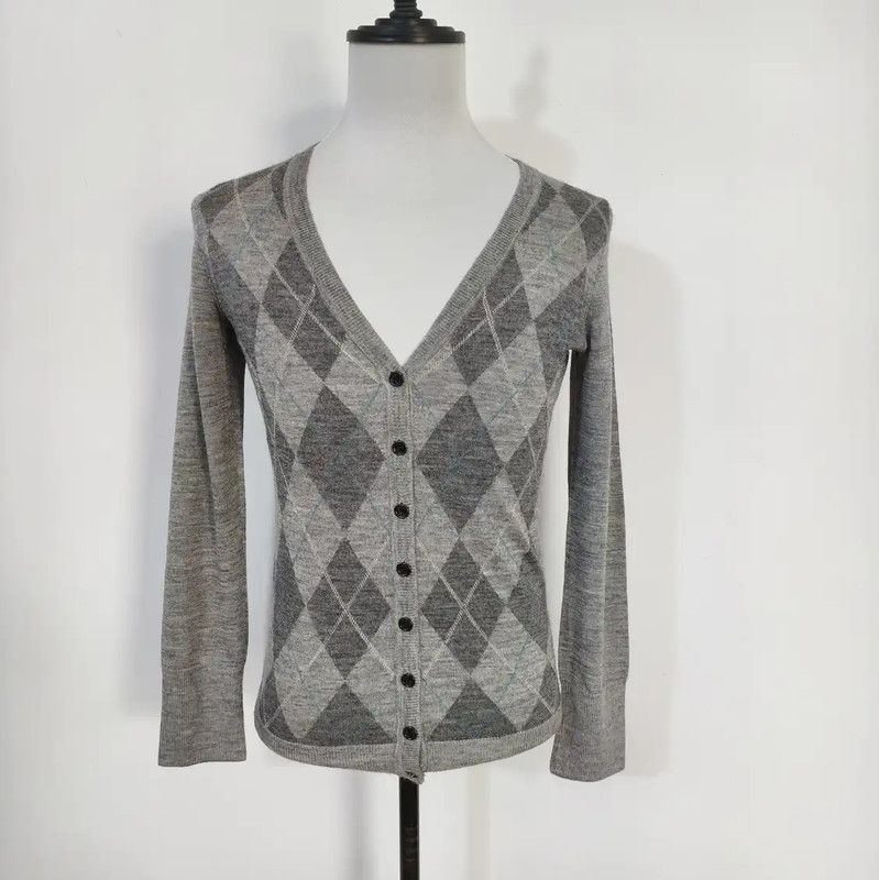 Burberry Burberry Gray Silk Argyle Cardigan for Men Size US XS / EU 42 / 0 - 1 Thumbnail