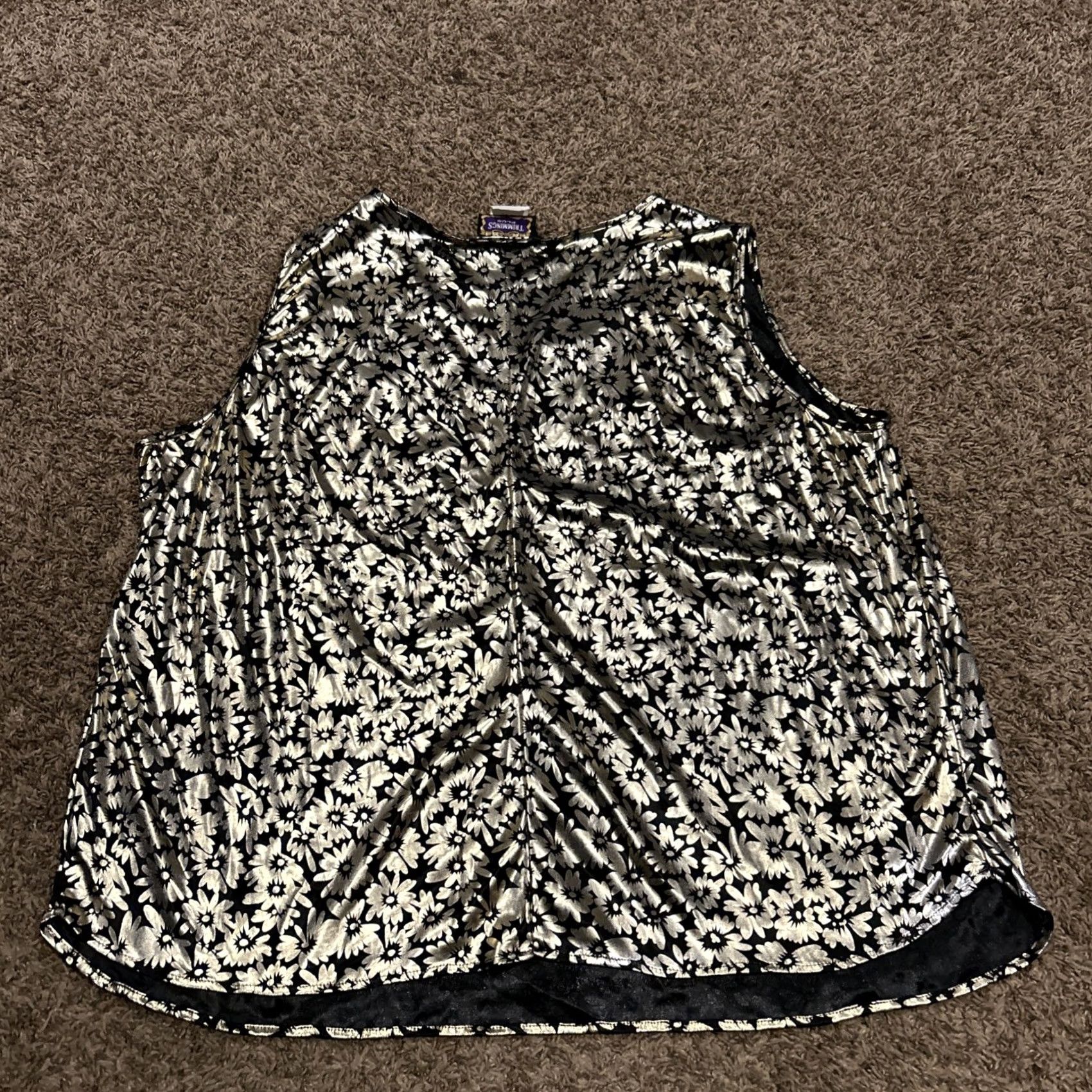 Vintage Trimmings Blouse 22W Gold VTG Plus Polyester Sleeveless Floral A26 Size 3XL / US 20-22 - 4 Thumbnail