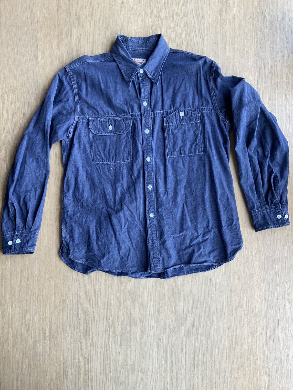 image of Dry Bones x Vintage Blue Chambray Shirt With Cigarette Pocket, Men's (Size Medium)
