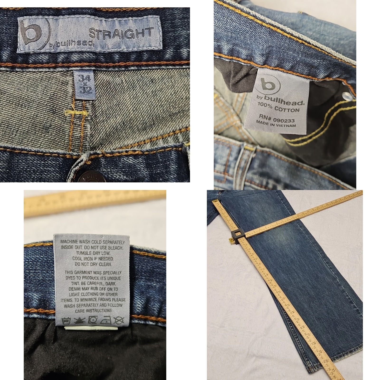 Denime Bullhead Jeans Men 34x32 Straight Medium Wash Denim Regular Size 34 Blue Stripe? Size US 34 / EU 50 - 8 Thumbnail