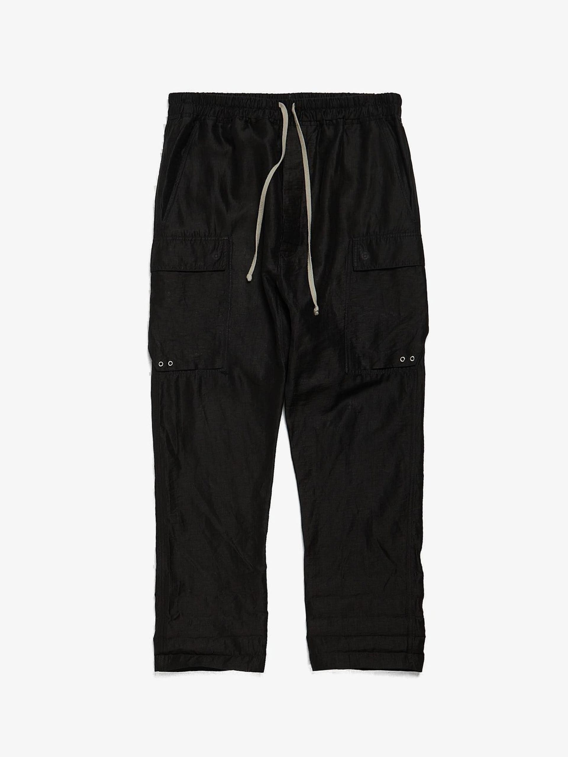 Black Ripstop Cargo Linen and Polyamide Pants