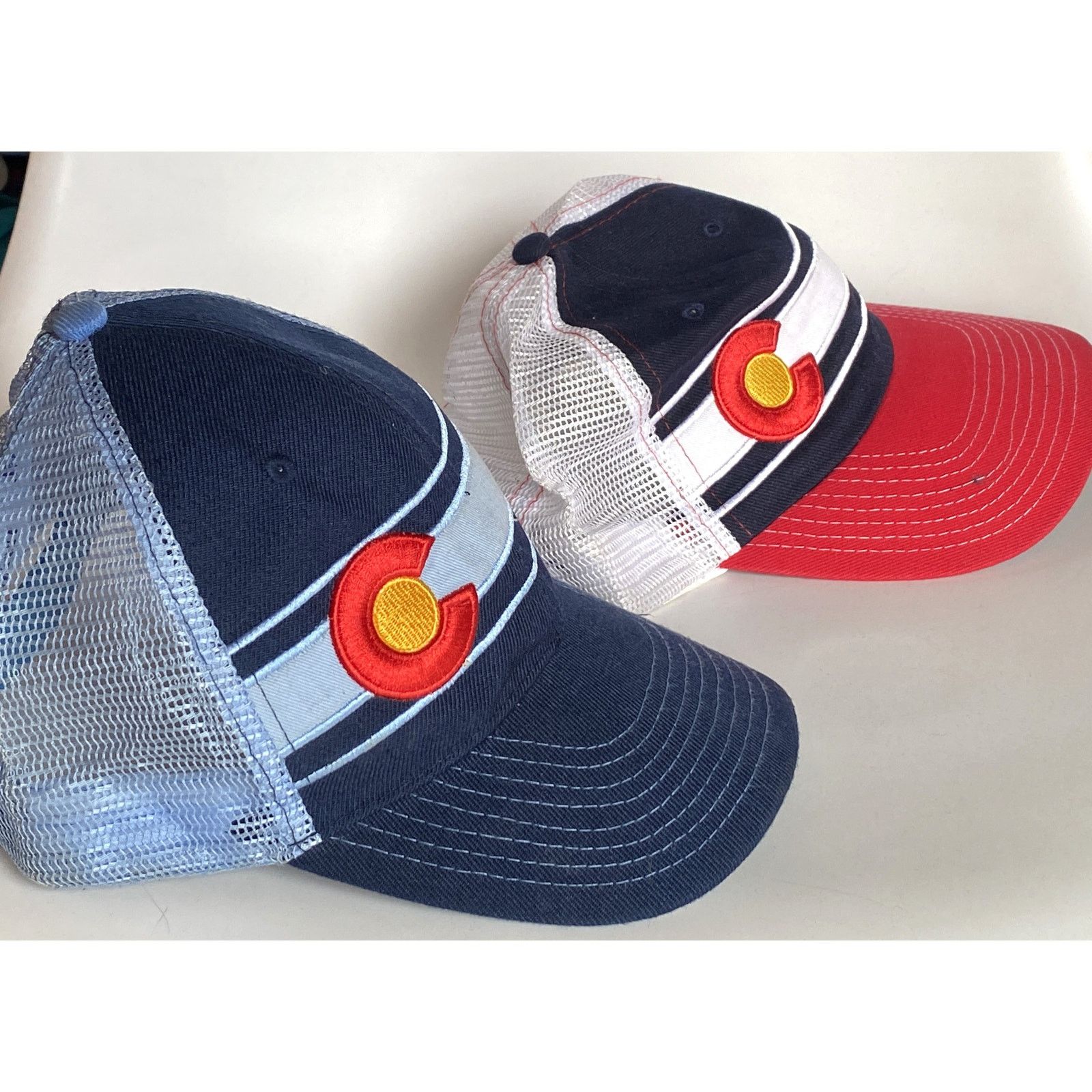 Colorado Trading Co. (2) COLORADO Flag TRUCKER hat DEDICATE white blue Caps SET Size ONE SIZE - 1 Thumbnail