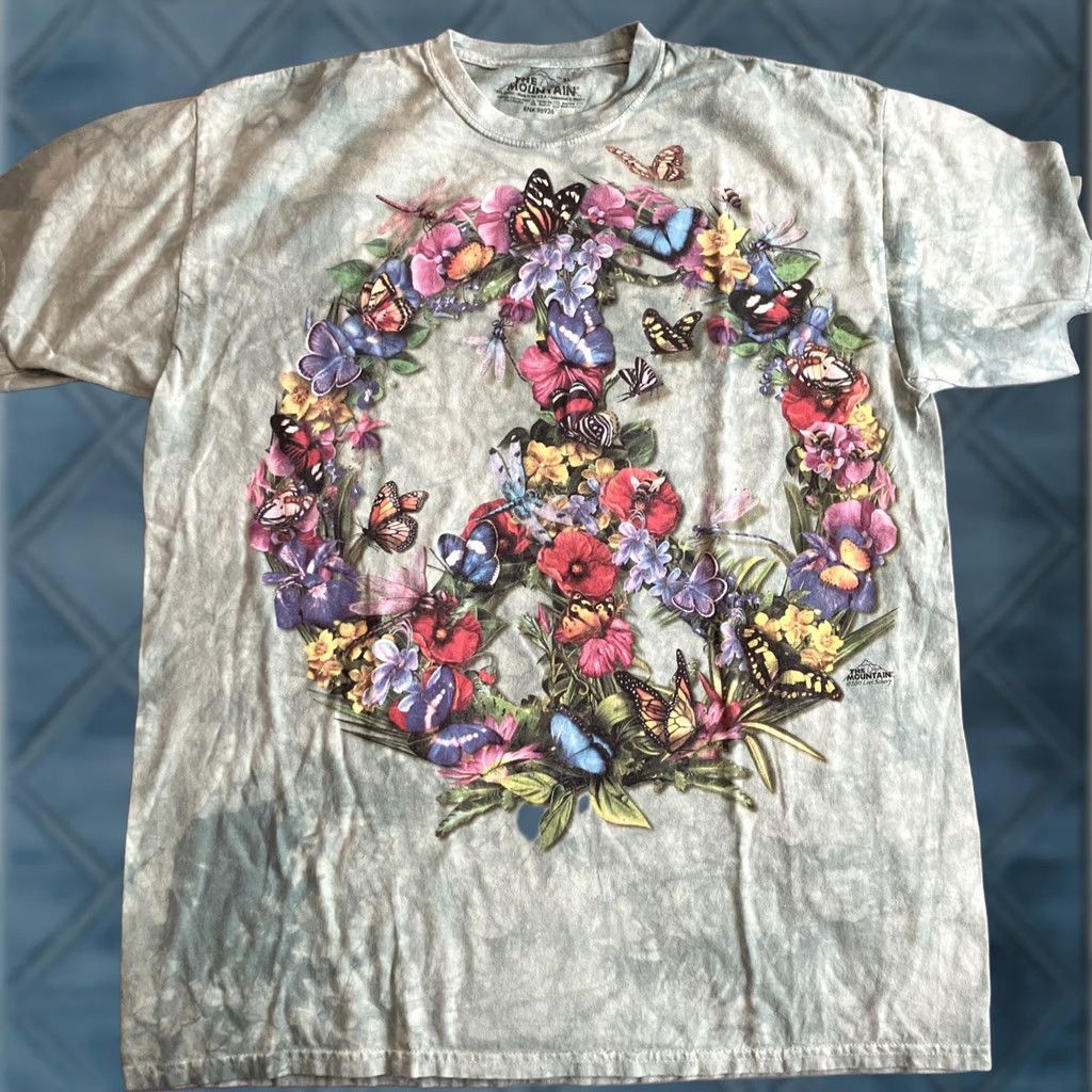 The Mountain VINTAGE The Mountain T-Shirt XL Green Butterfly & Flowers Peace Symbol Tie Dye Crew Neck Short Sleeve Men - 2011 Size US XL / EU 56 / 4 - 1 Thumbnail