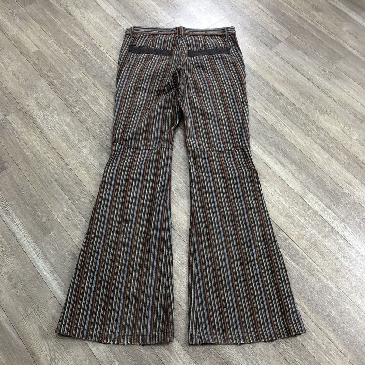 If Six Was Nine × Japanese Brand × Tornado Mart 2000s Tornado Mart Stripped Line Button GOA LGB Flared Jeans Size US 31 - 19 Thumbnail