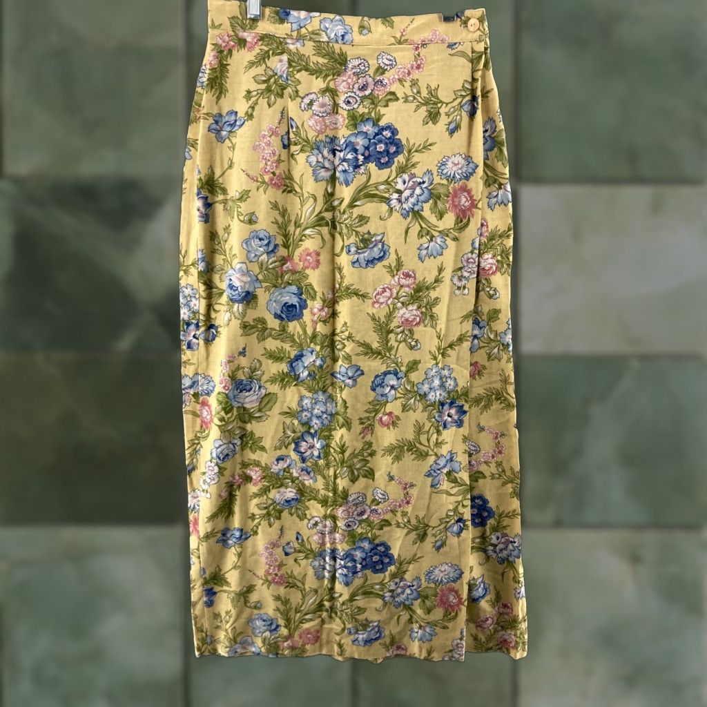 Vintage VINTAGE Intriguing Threads Maxi Skirt Womens 12 USA Made Yellow Floral 1980s Size 34" / US 12 / IT 48 - 1 Thumbnail