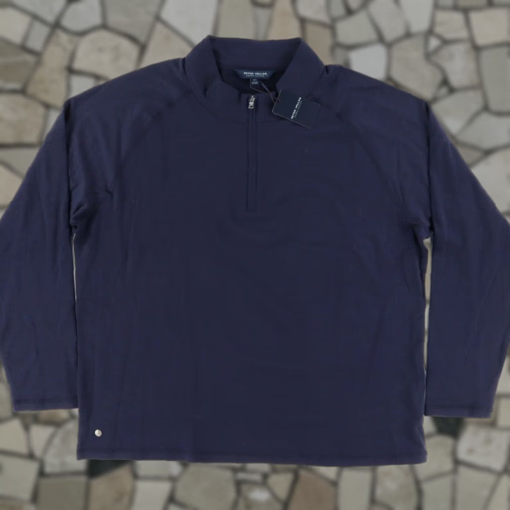 Peter Millar Peter Millar Excursionist Flex Pullover Wool Sweater Navy Men's 2XL Shirt Mock Long Sleeve Solid 60s 70s Mens Size US XXL / EU 58 / 5 - 1 Thumbnail