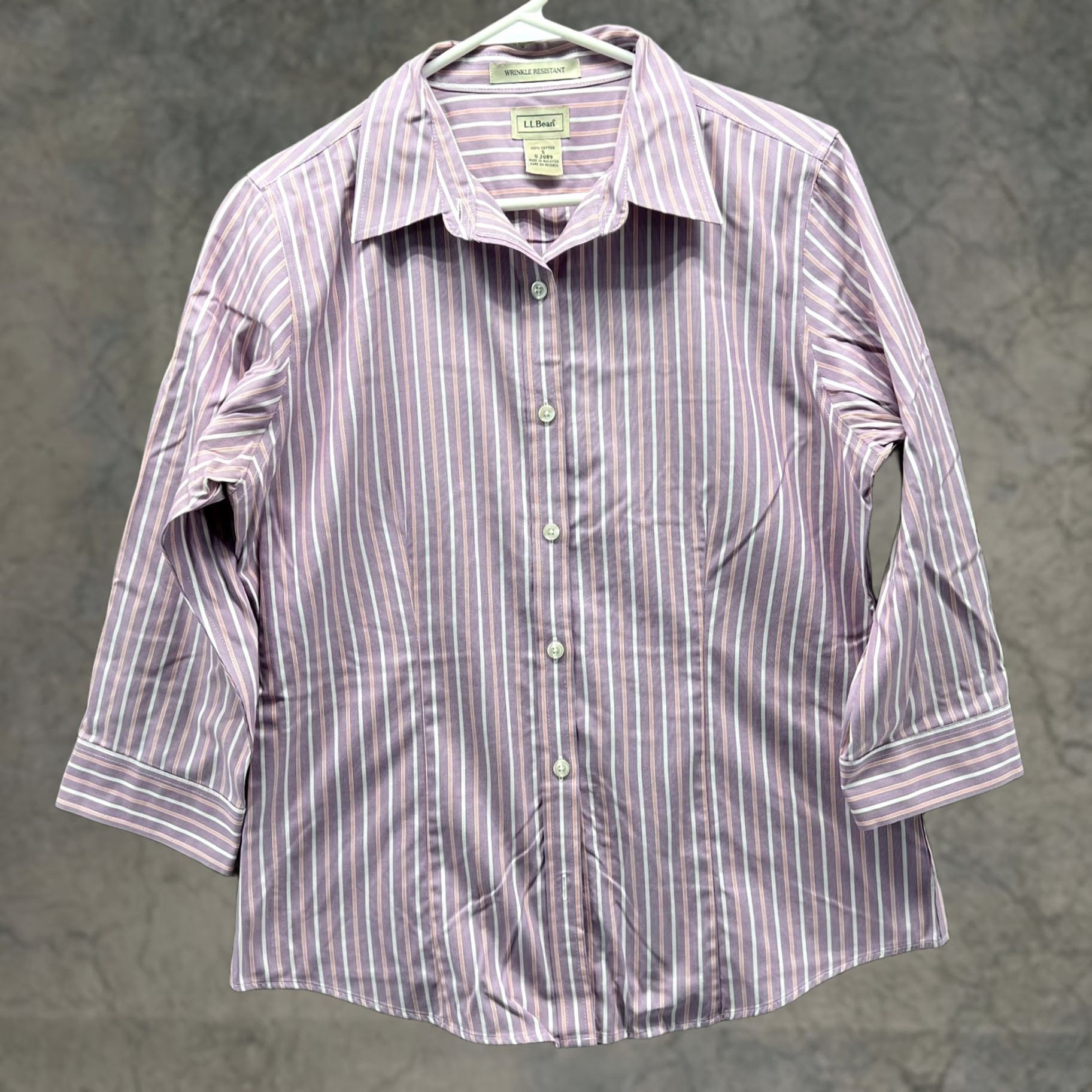 Vintage L.L. Bean Shirt Womens Small Purple Stripe Wrinkle Resistant 3/4 Sleeve Top Size S / US 4 / IT 40 - 1 Thumbnail