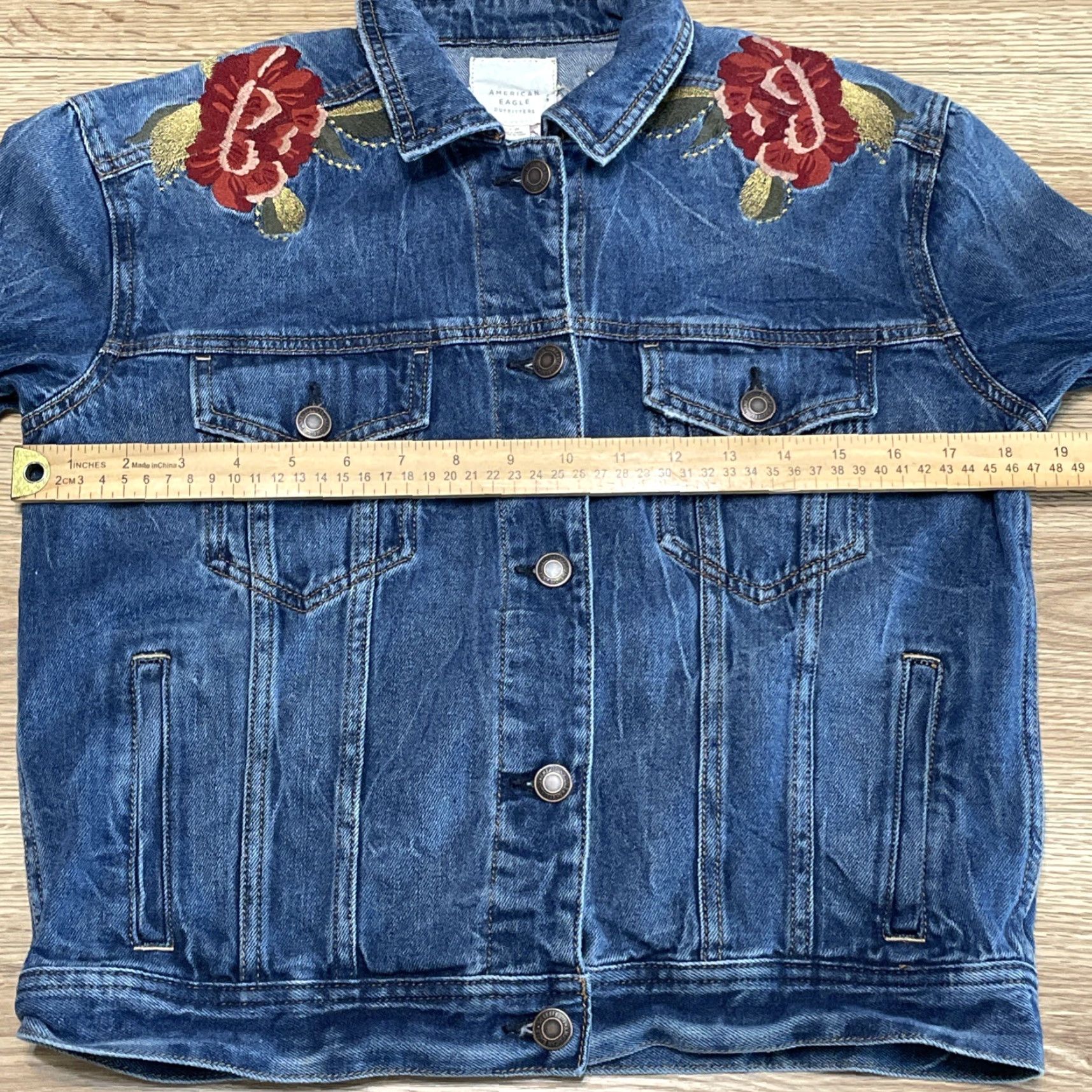 American Eagle Outfitters VINTAGE American Eagle Outfitters Women's Jacket Cotton Blend Denim Floral Embroidered Blue Small Casual Size S / US 4 / IT 40 - 5 Thumbnail